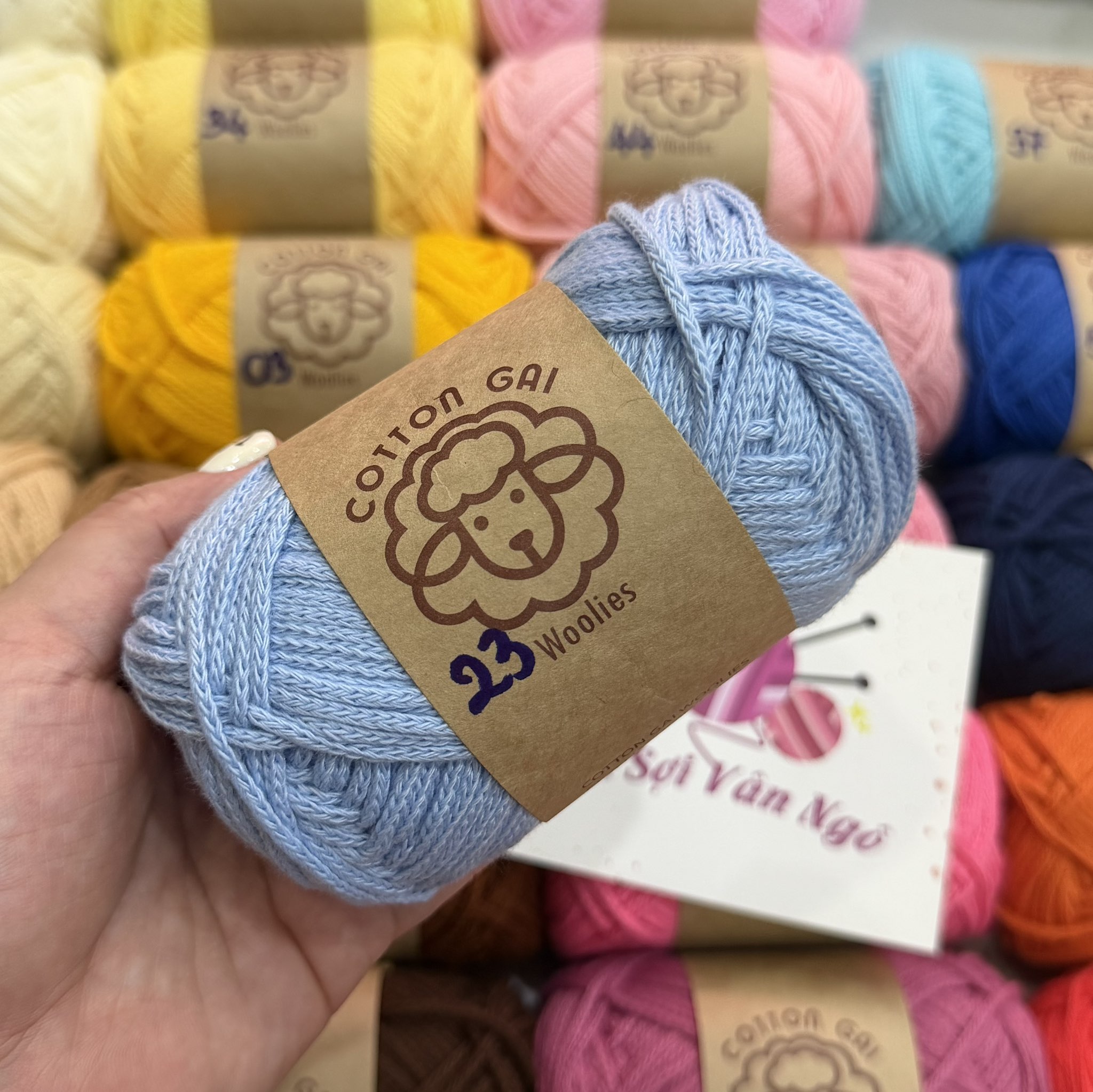 Sợi Cotton Gai WOOLIES 3mm móc túi, mũ (cuộn 100g) (26390)