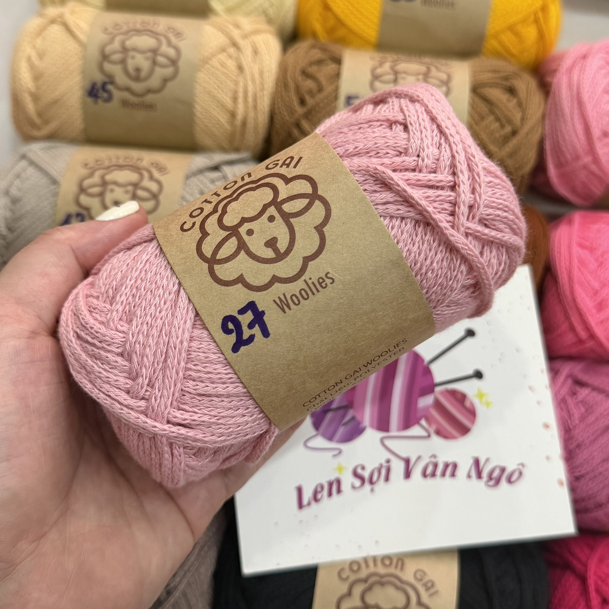 Sợi Cotton Gai WOOLIES 3mm móc túi, mũ (cuộn 100g) (26390)