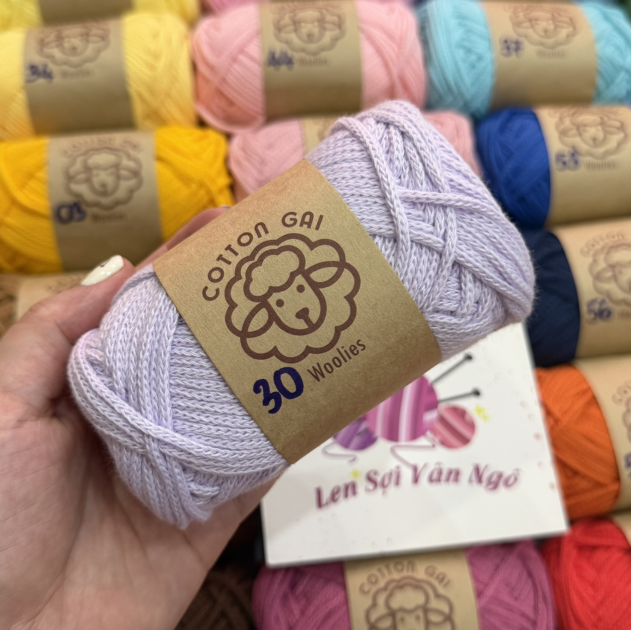 Sợi Cotton Gai WOOLIES 3mm móc túi, mũ (cuộn 100g) (26390)