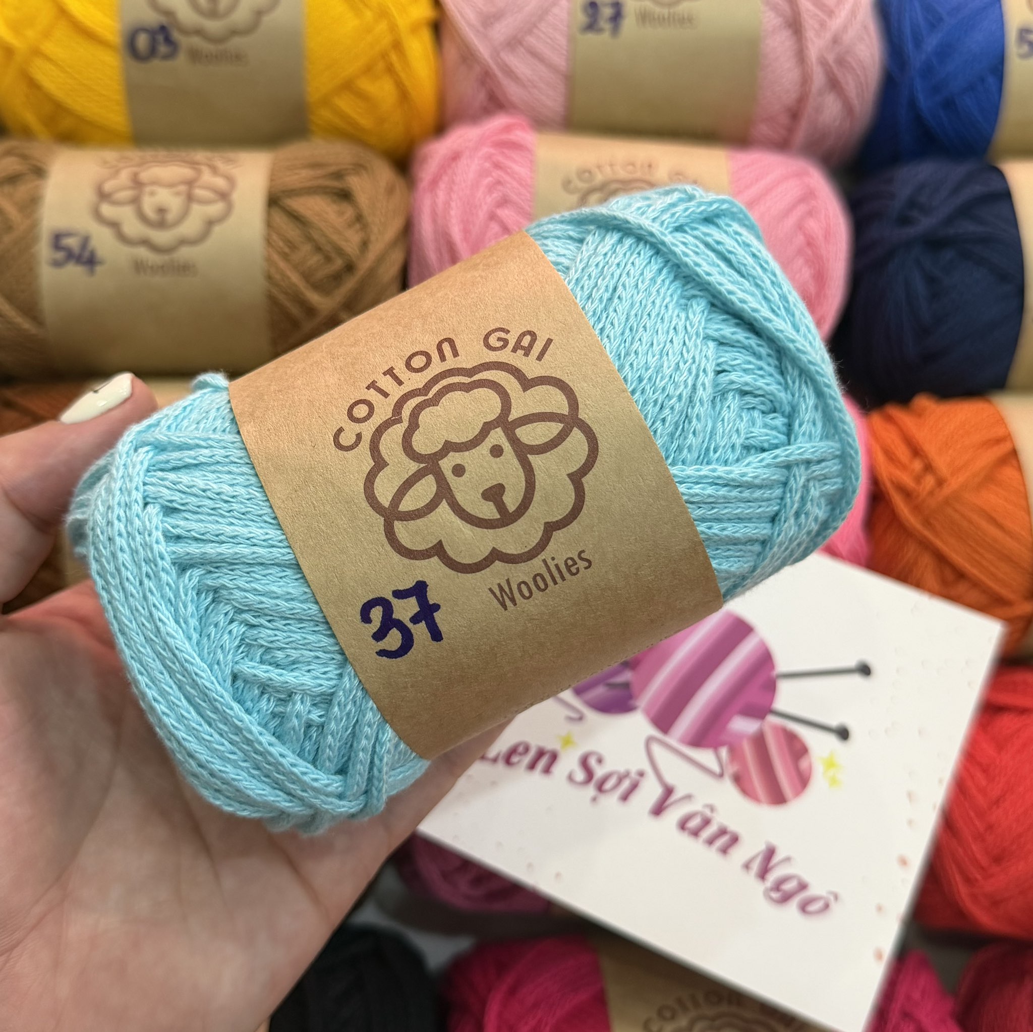Sợi Cotton Gai WOOLIES 3mm móc túi, mũ (cuộn 100g) (26390)