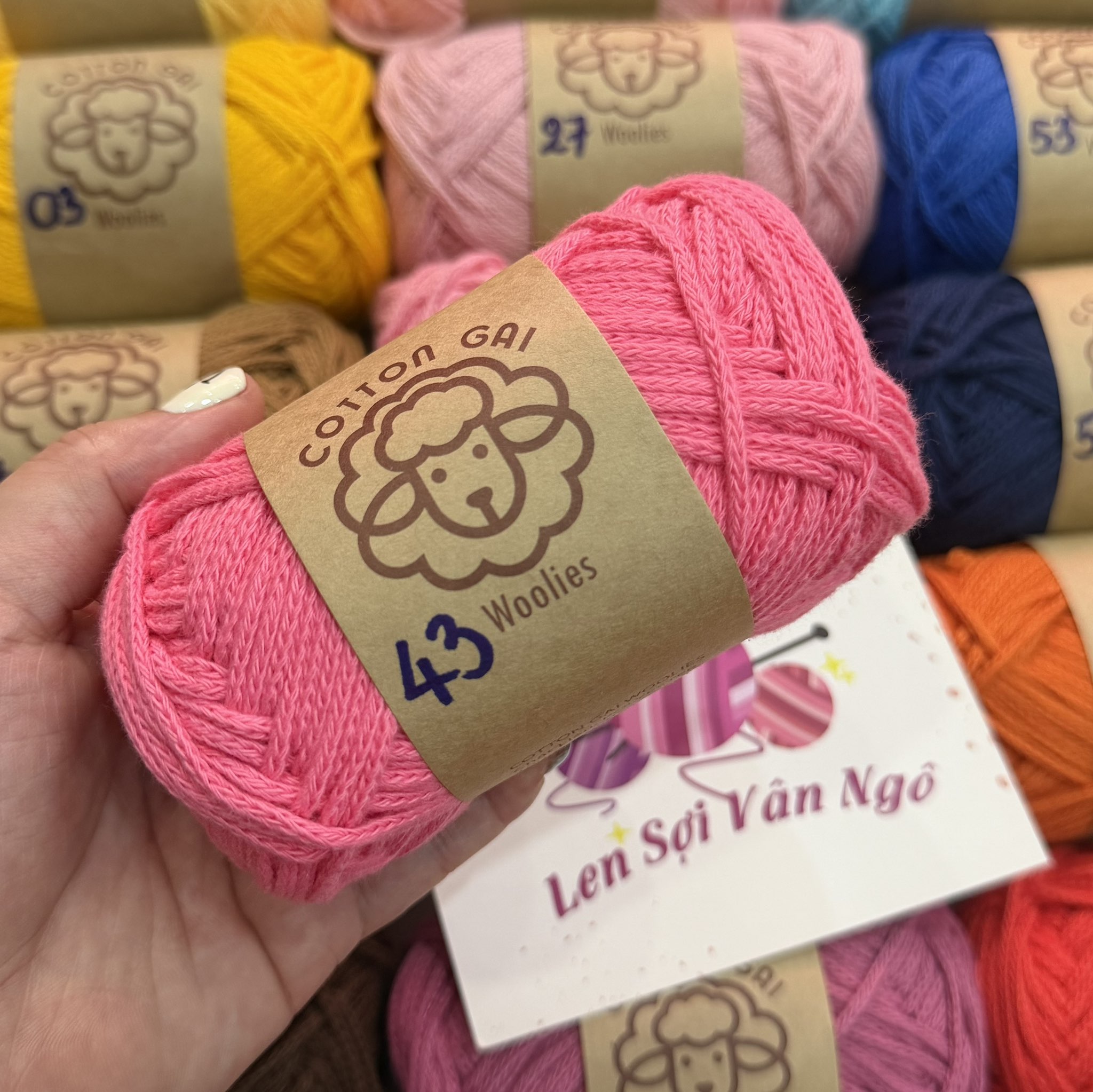 Sợi Cotton Gai WOOLIES 3mm móc túi, mũ (cuộn 100g) (26390)