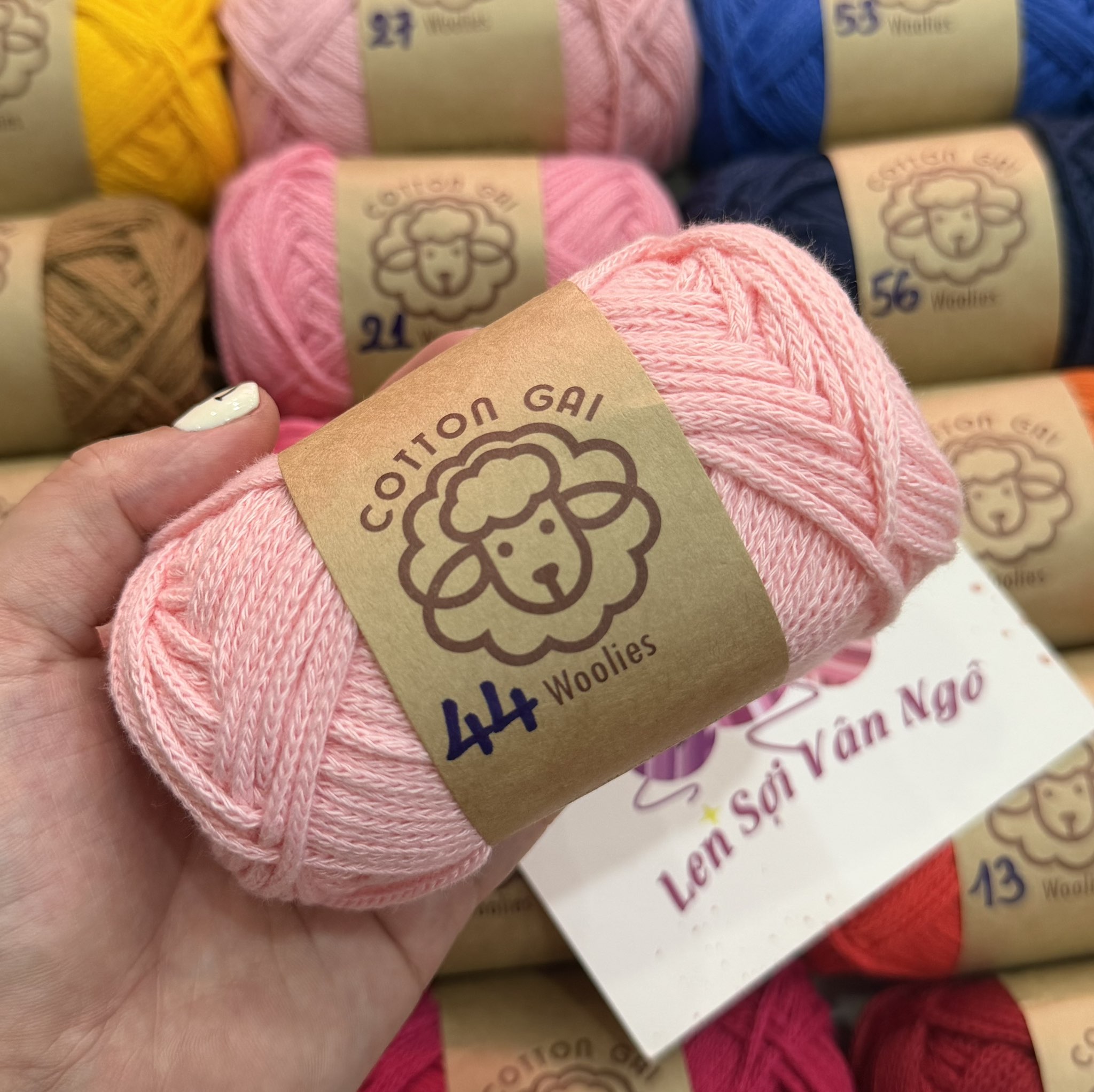 Sợi Cotton Gai WOOLIES 3mm móc túi, mũ (cuộn 100g) (26390)