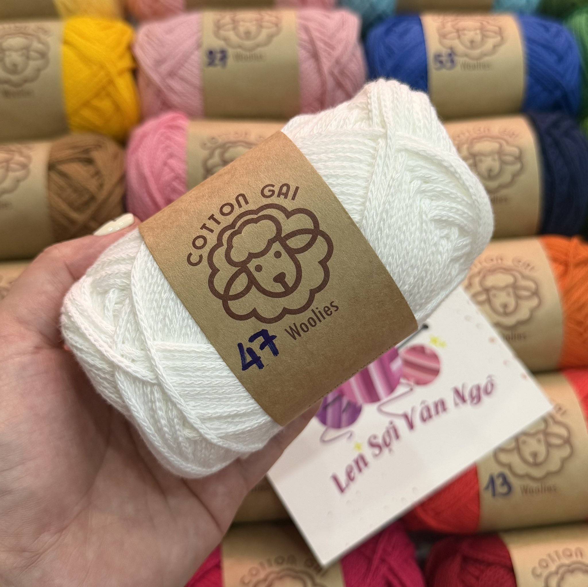 Sợi Cotton Gai WOOLIES 3mm móc túi, mũ (cuộn 100g) (26390)