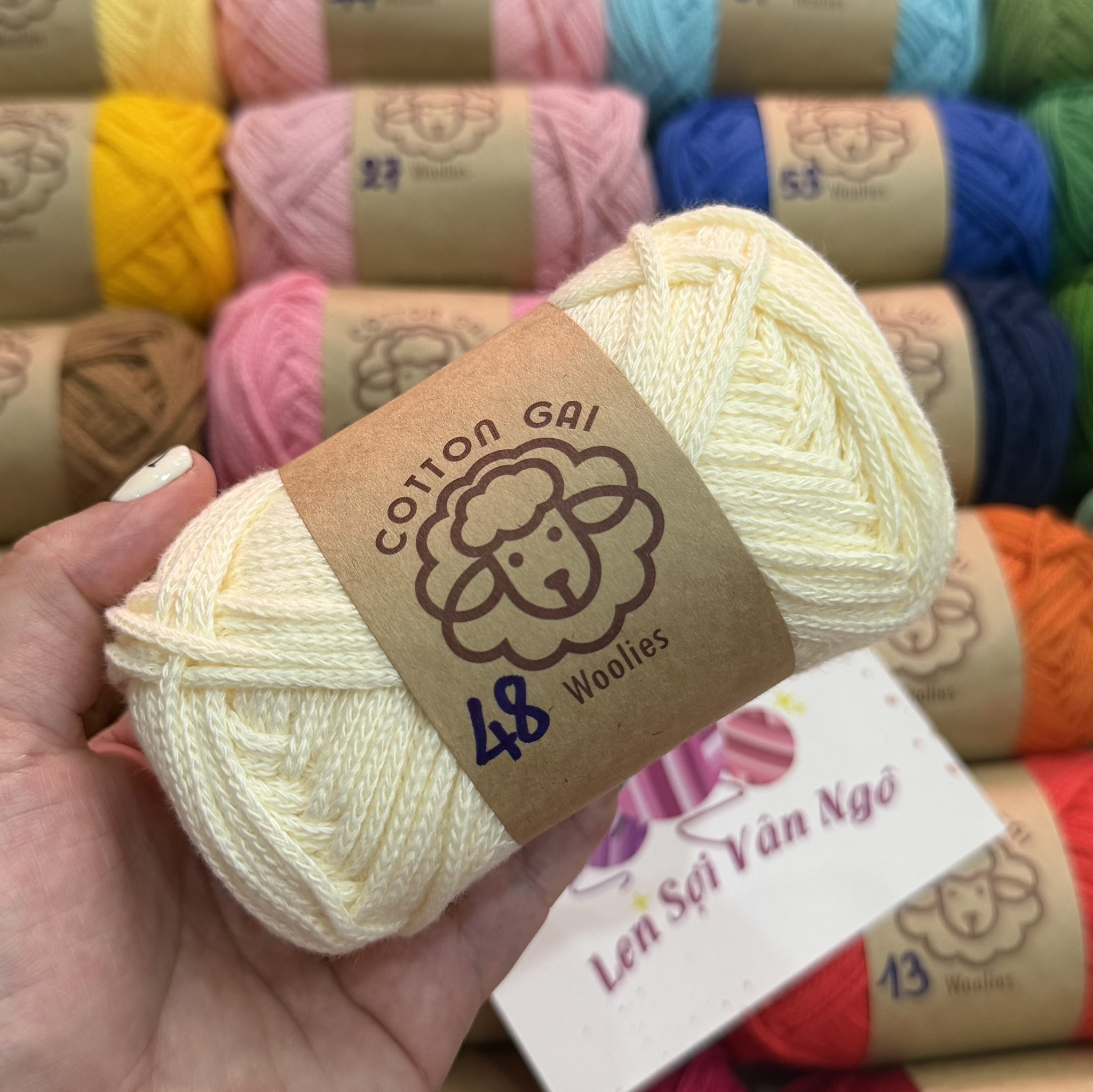 Sợi Cotton Gai WOOLIES 3mm móc túi, mũ (cuộn 100g) (26390)