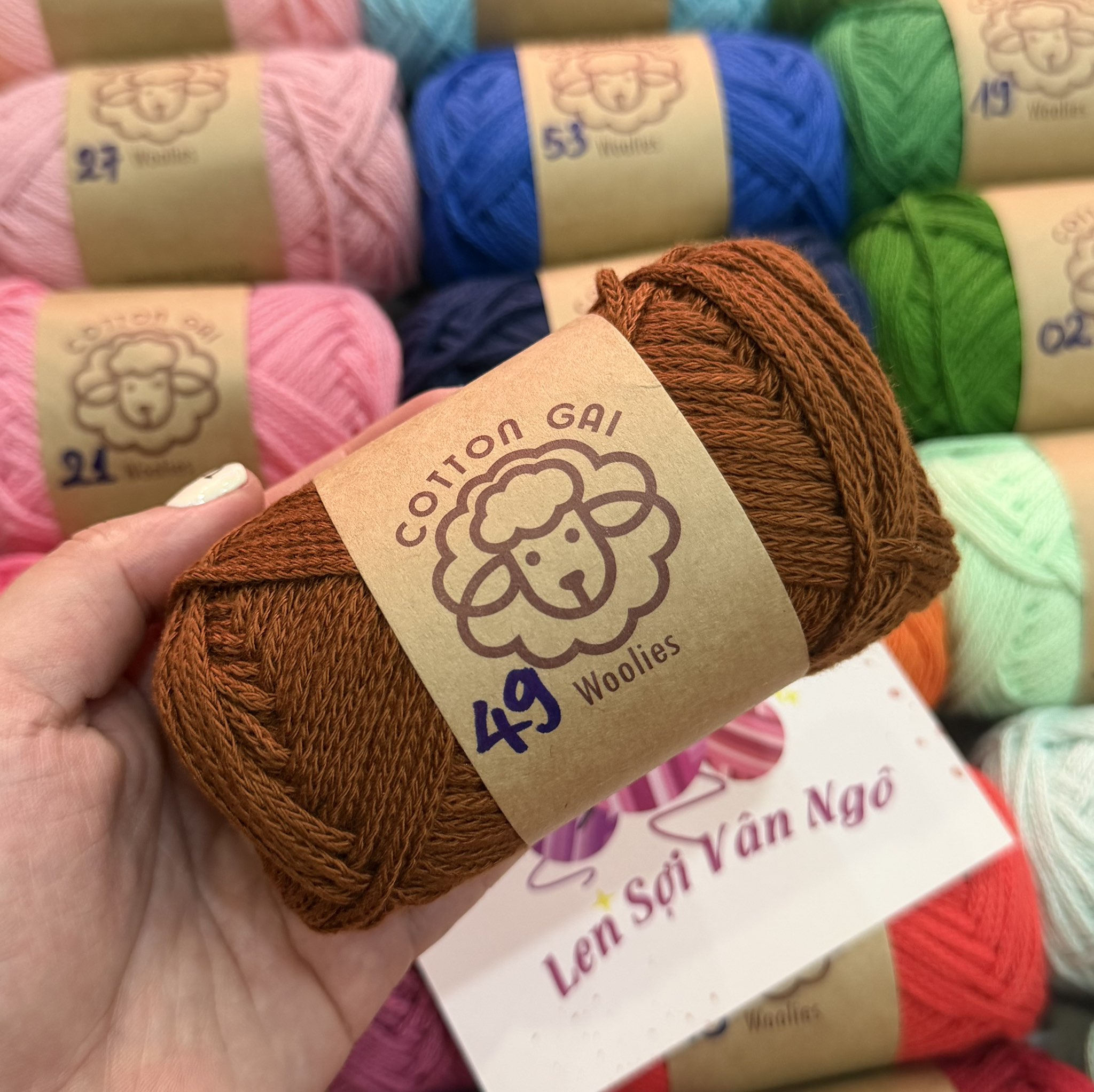 Sợi Cotton Gai WOOLIES 3mm móc túi, mũ (cuộn 100g) (26390)
