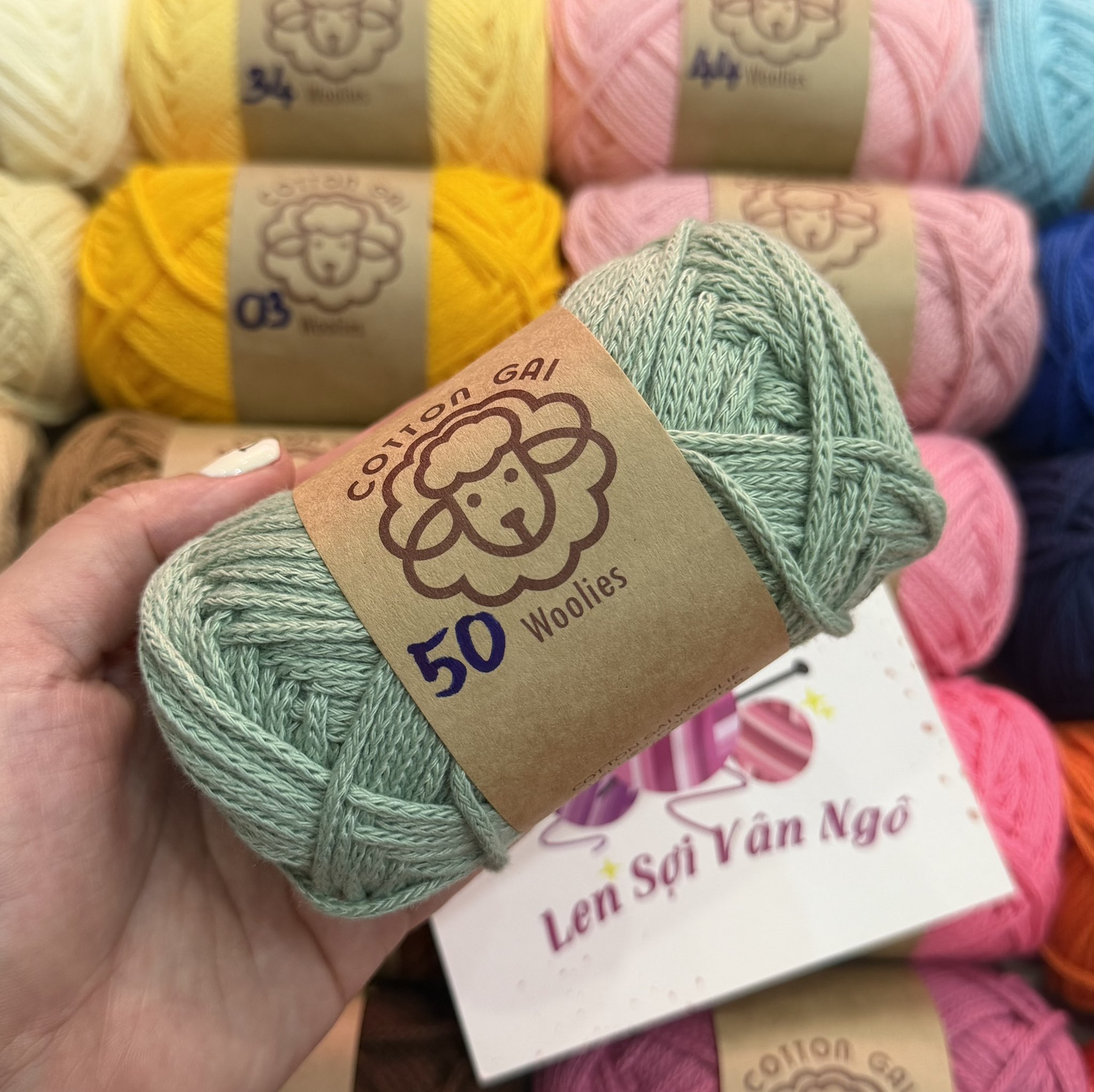 Sợi Cotton Gai WOOLIES 3mm móc túi, mũ (cuộn 100g) (26390)