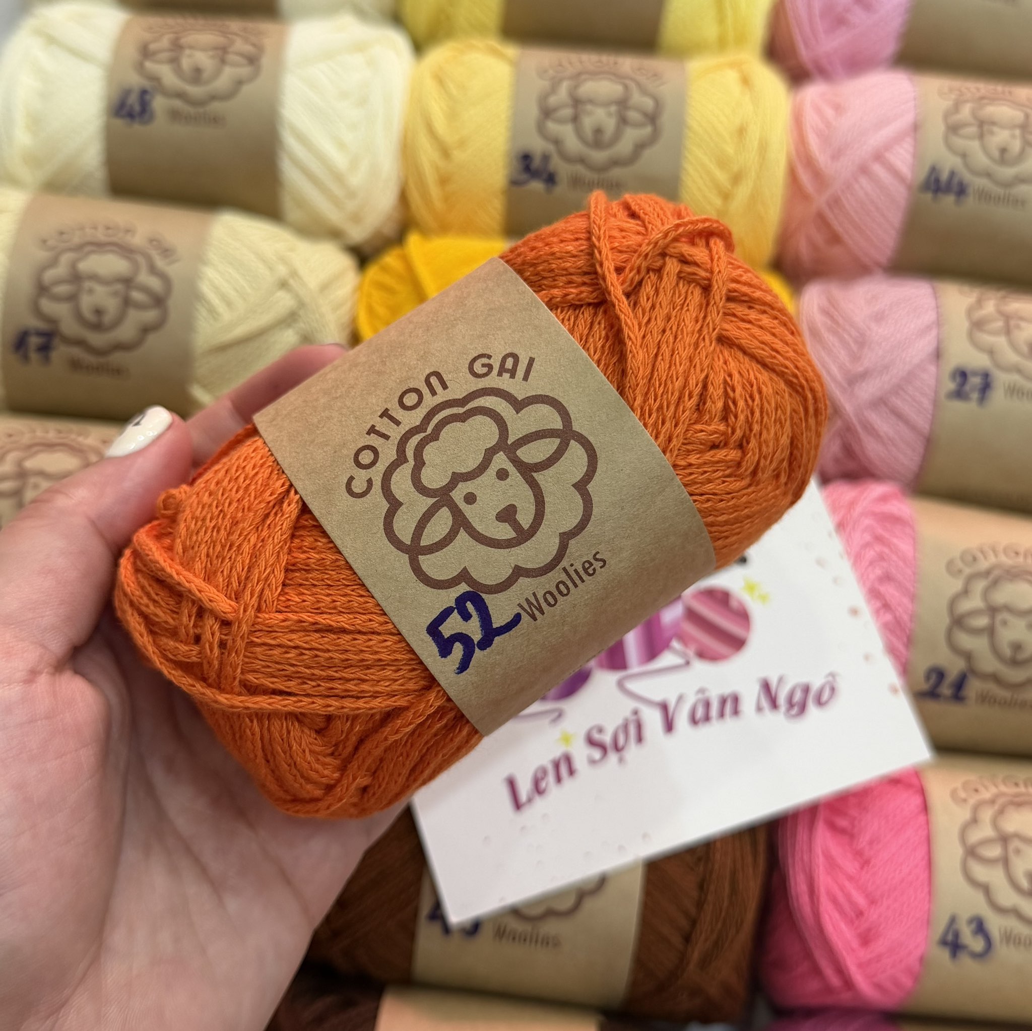 Sợi Cotton Gai WOOLIES 3mm móc túi, mũ (cuộn 100g) (26390)
