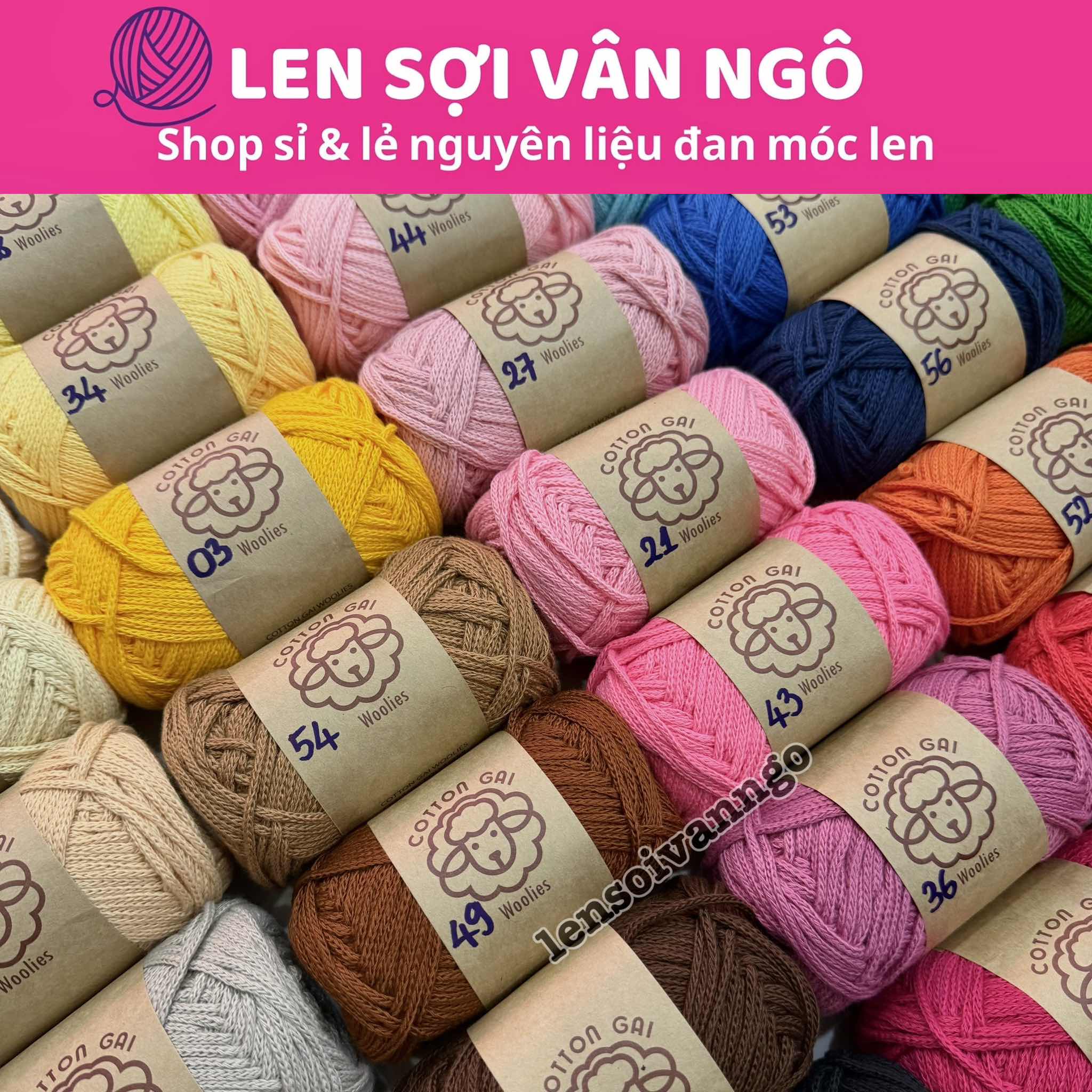 Sợi Cotton Gai WOOLIES 3mm móc túi, mũ (cuộn 100g) (26390)
