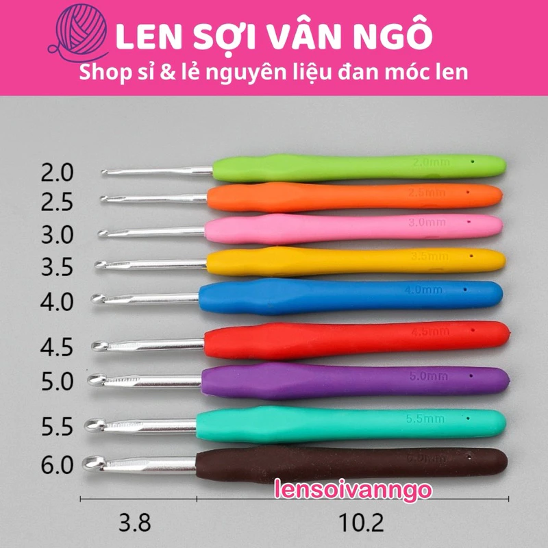 Bộ kim móc cán dẻo nhiều màu 9 cây (2mm-6mm) (26001)