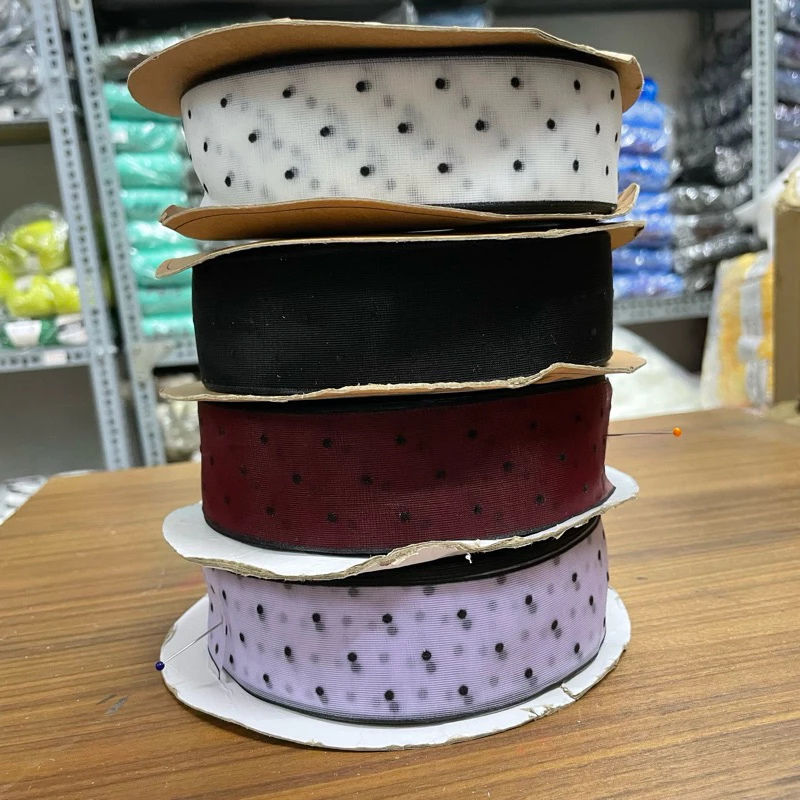 2 mét Ruy băng vải voan chấm bi (bản 4cm) (26119)
