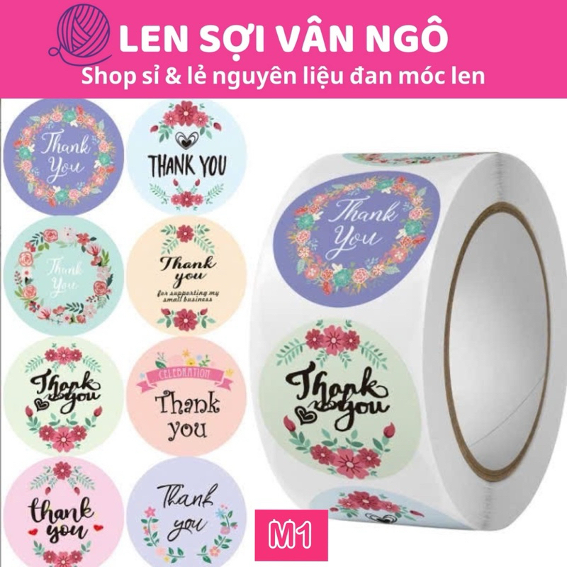Cuộn 500c Sticker THANK YOU trang trí đóng hàng (26125)