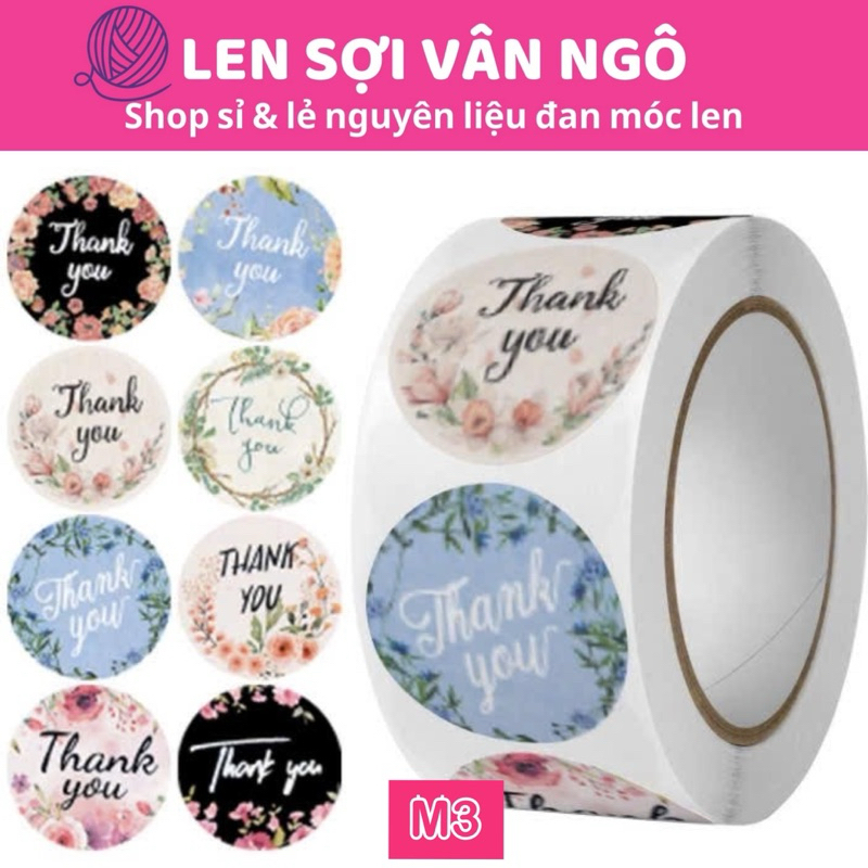 Cuộn 500c Sticker THANK YOU trang trí đóng hàng (26125)