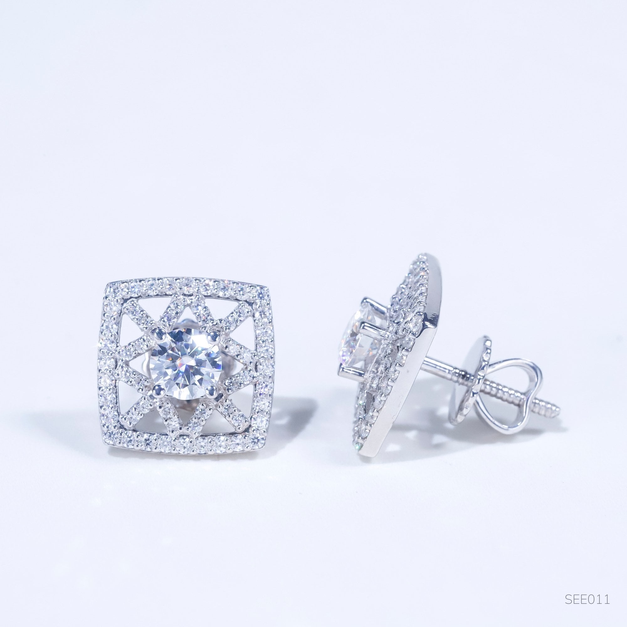 Bông tai Halo vuông Chốt ren see011 ổ 5.0mm