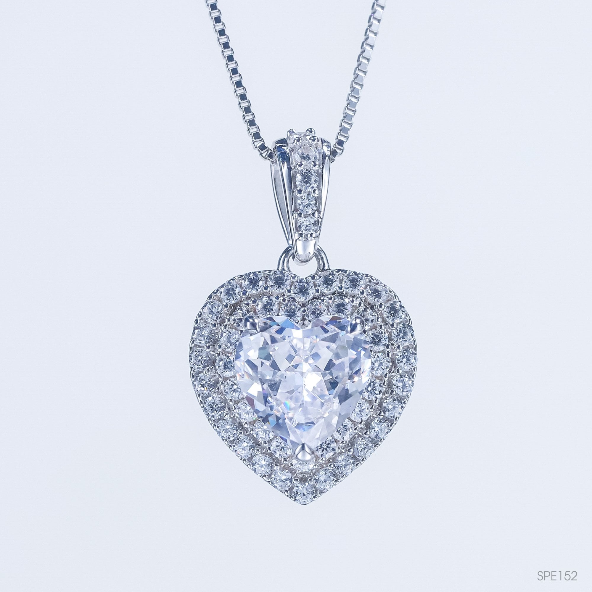 Mặt dây Double halo spe152 ổ heart 9mm