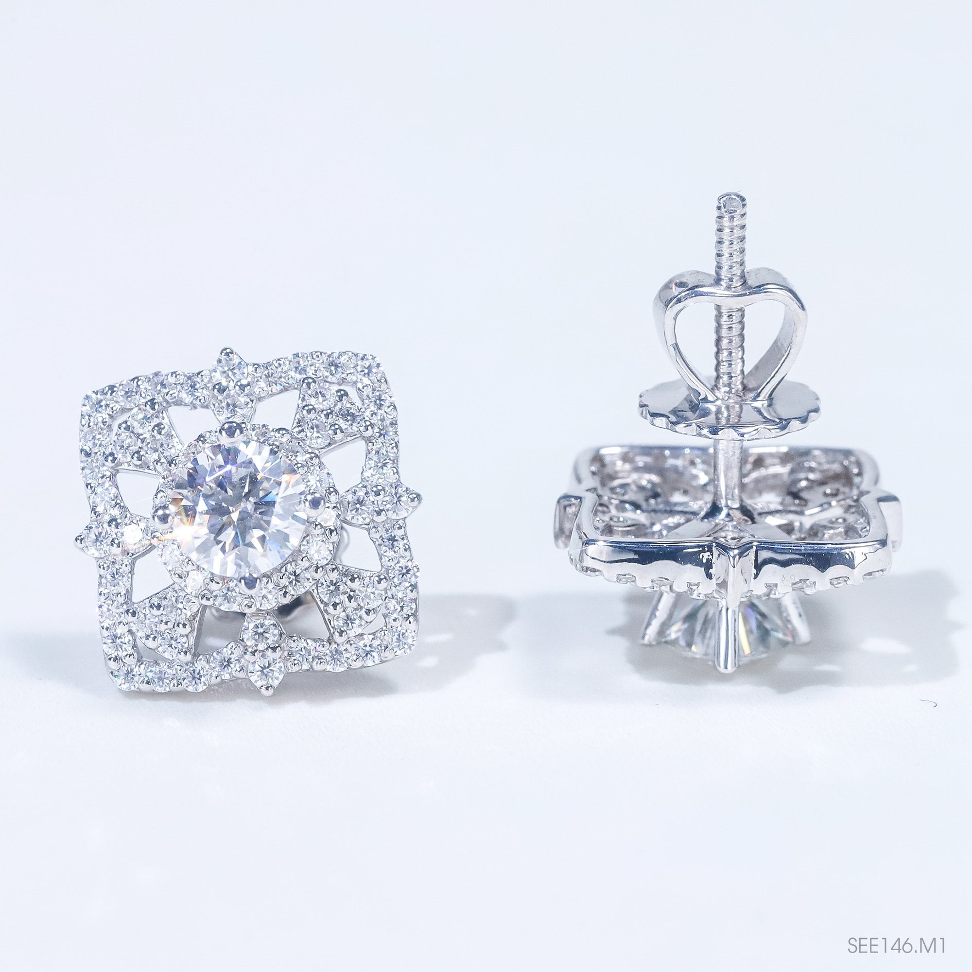 Bông tai Hình thoi Chốt ren see146 ổ 5,0mm