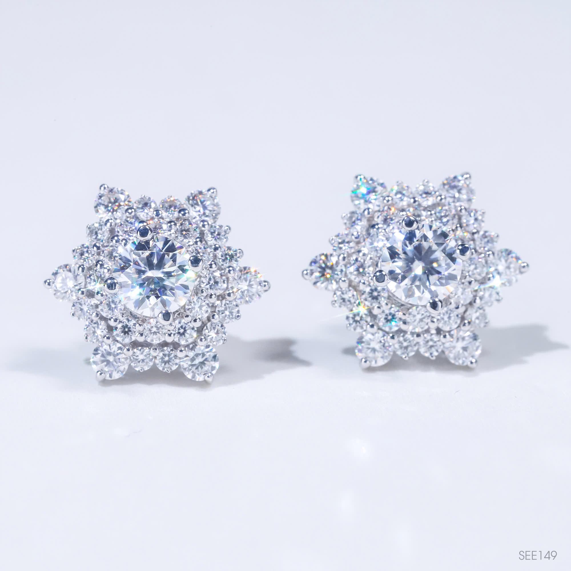 Bông Tai Bông Tuyết FULL MOISSANITE Viên Chủ 5Li - SEE149