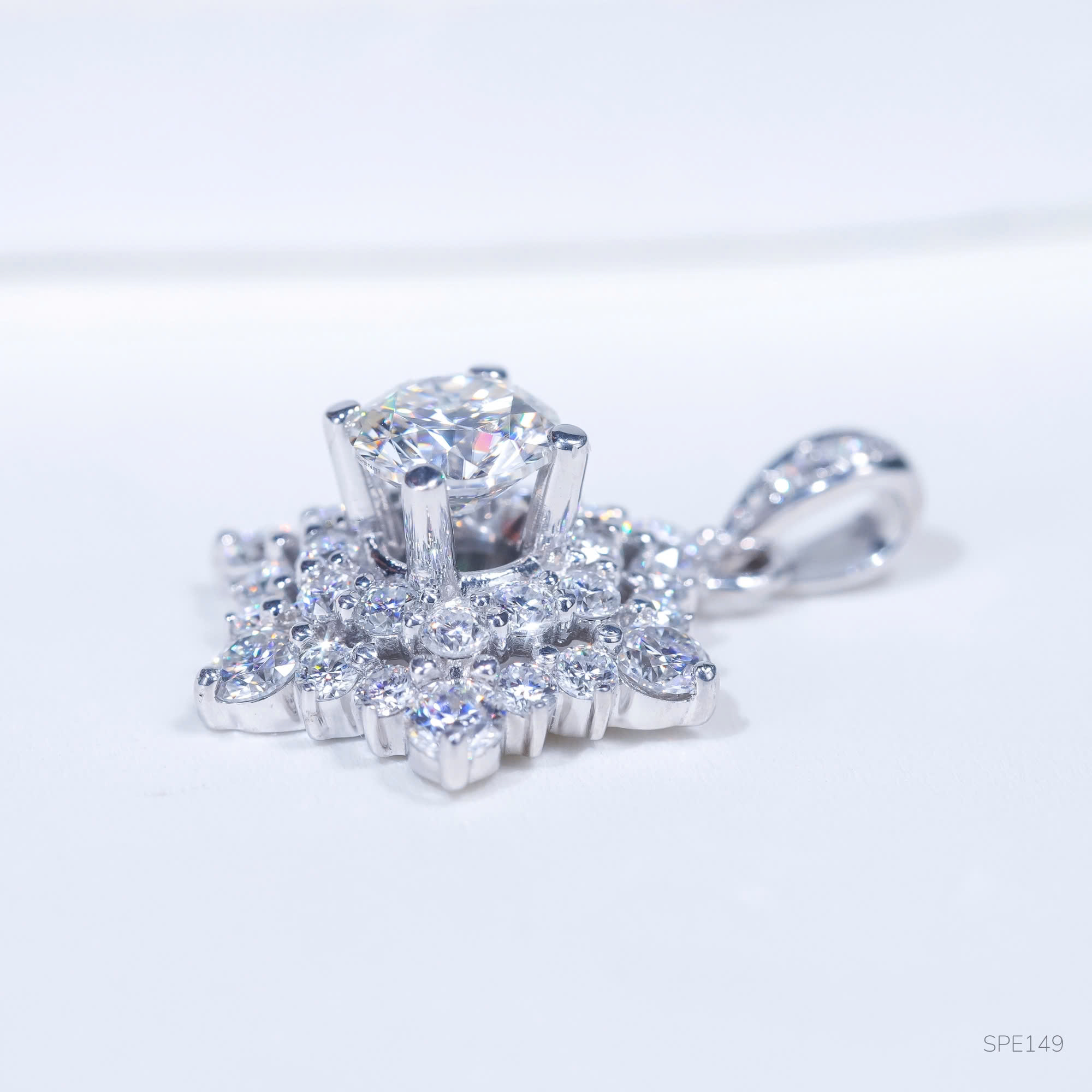 Mặt Dây Bông Tuyết Bạc Xi Kim FULL MOISSANITE Viên Chủ 6.3li - SPE149