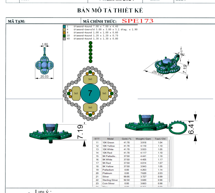 Mặt dây 4 lá spe173 ổ 7mm
