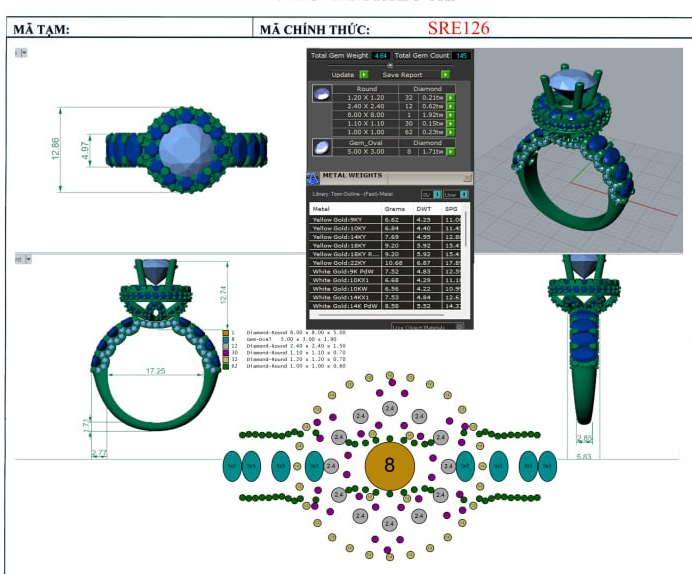 Nhẫn nữ sre126 ổ 8,0mm
