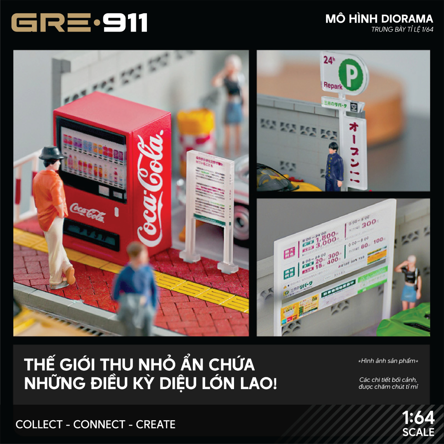 Mô hình Diorama Tỉ lệ 1:64 Bãi đỗ xe ngoài trời phong cách Japanese GRE911DIO-35 ( Có phụ kiện đi kèm )
