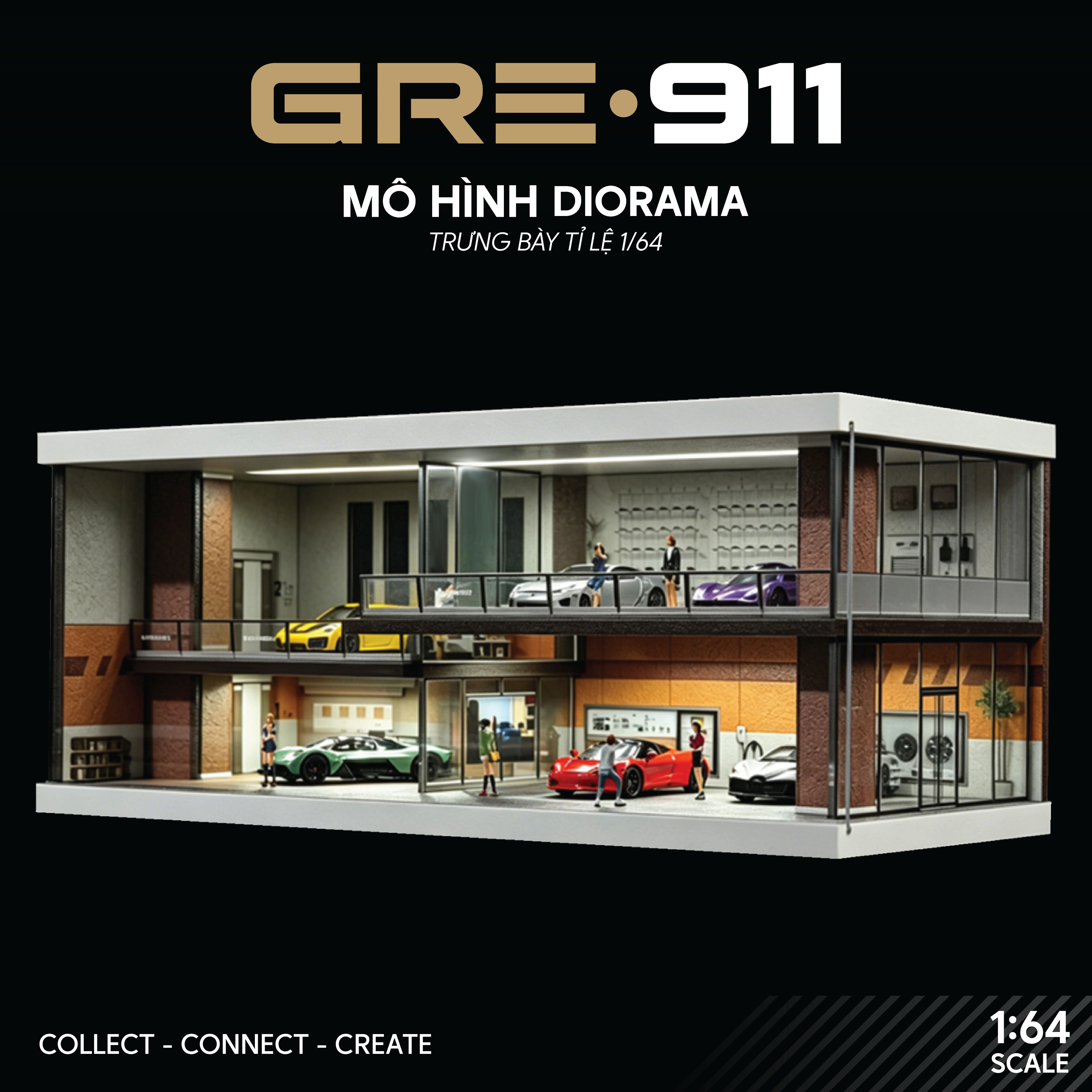 Mô hình Trưng Bày Diorama Light Brown Car House | Modern Garage Diorama 1:64 GRE911DIO-75