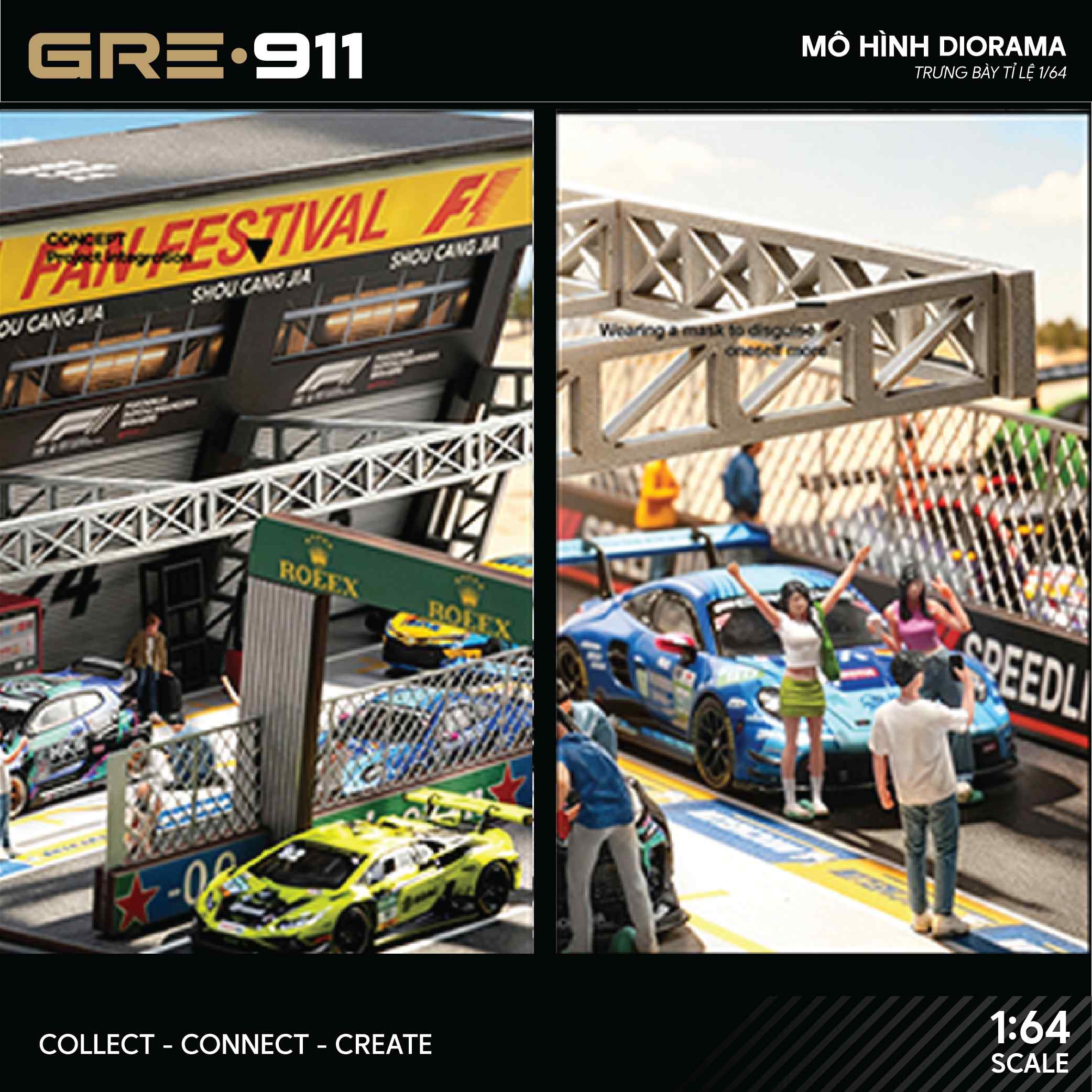 Mô Hình Trưng Bày Diorama 1:64 – Racing Pit Garage & Track Scene | GRE911LED-83P