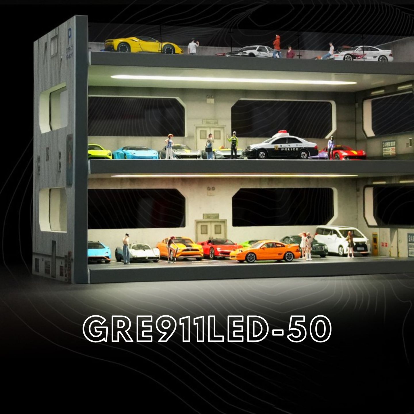 Diorama Bãi Đỗ Xe 3 Tầng Có Cửa Sổ