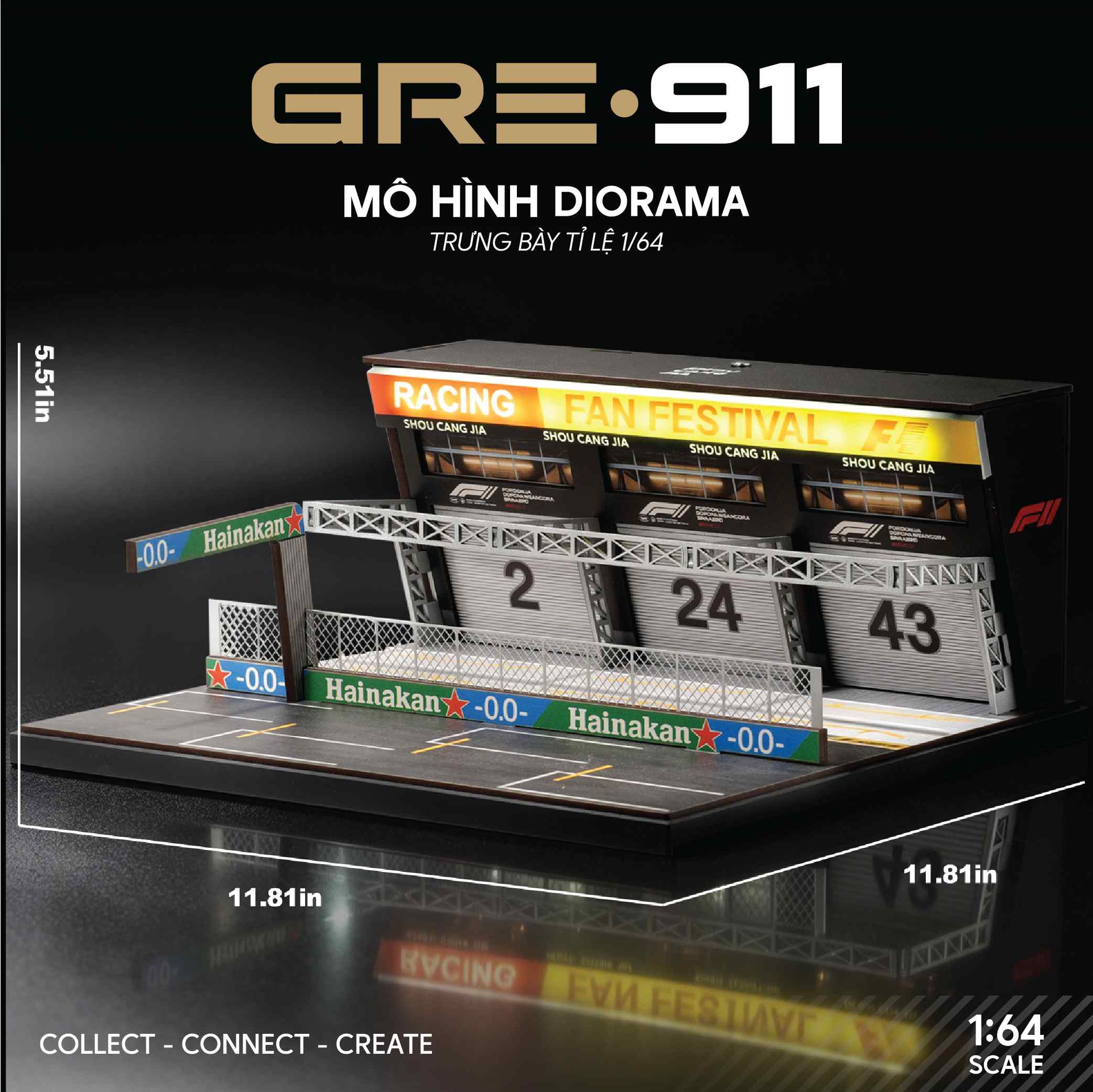 Mô Hình Trưng Bày Diorama 1:64 – Racing Pit Garage & Track Scene | GRE911LED-83P