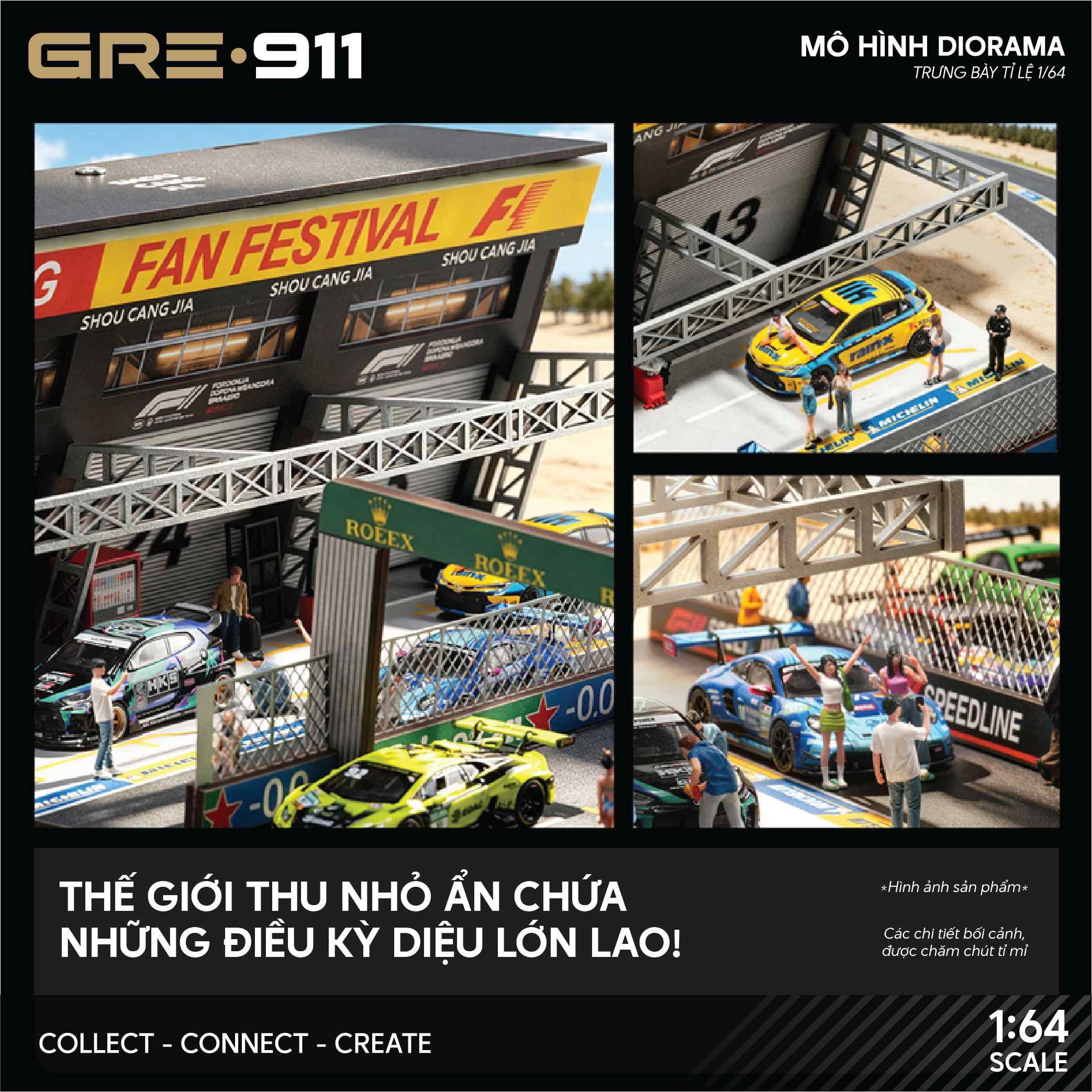 Mô Hình Trưng Bày Diorama 1:64 – Racing Pit Garage & Track Scene | GRE911LED-83P