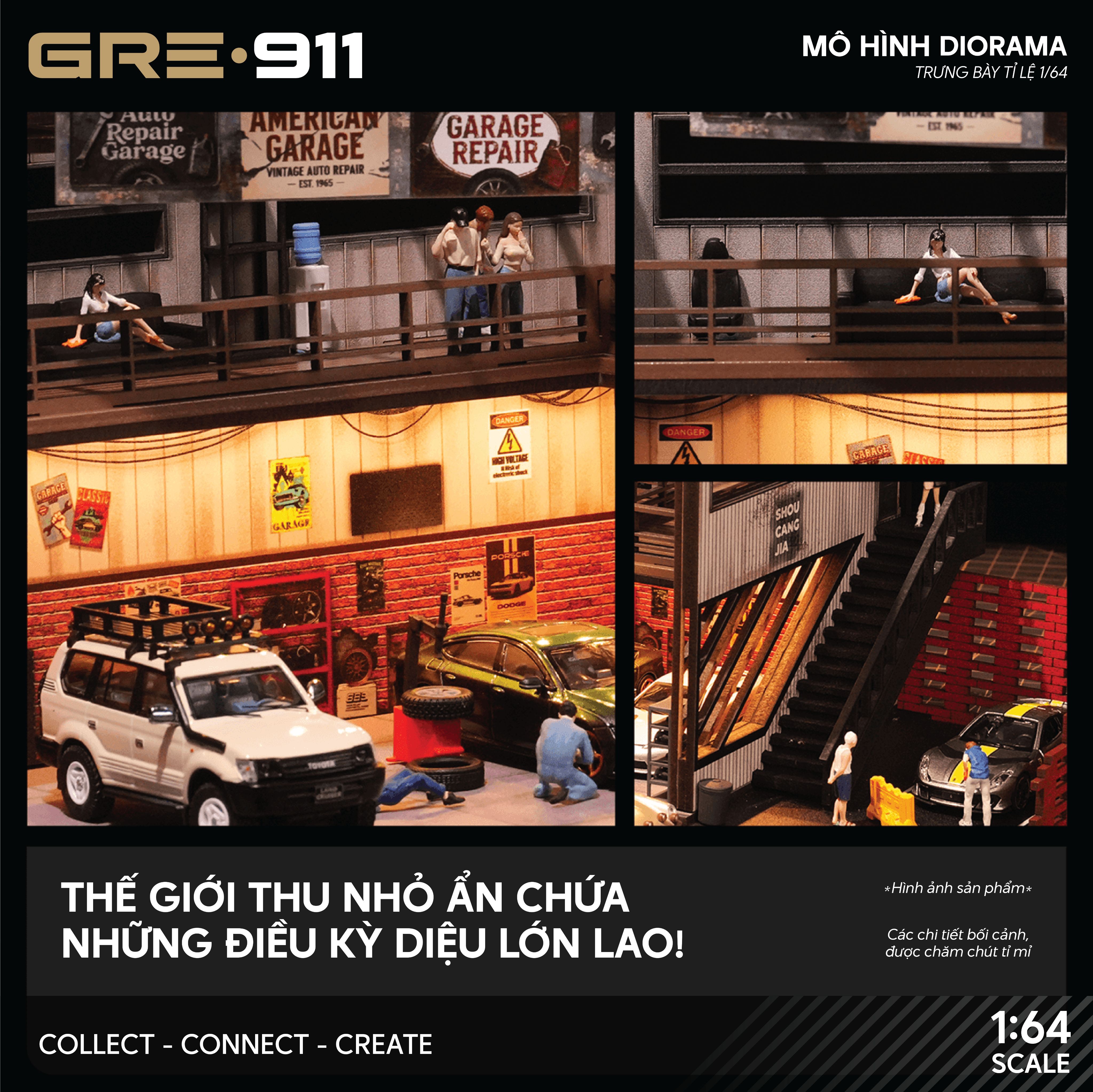 Mô hình garage sửa xe phong cách nhà kho Mỹ cổ điển