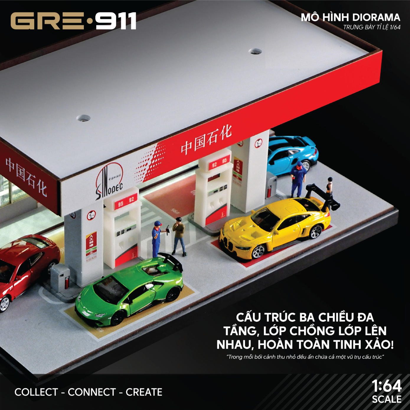 Mô hình trưng bày diorama trạm xăng Sinopec GRE911DIO-30