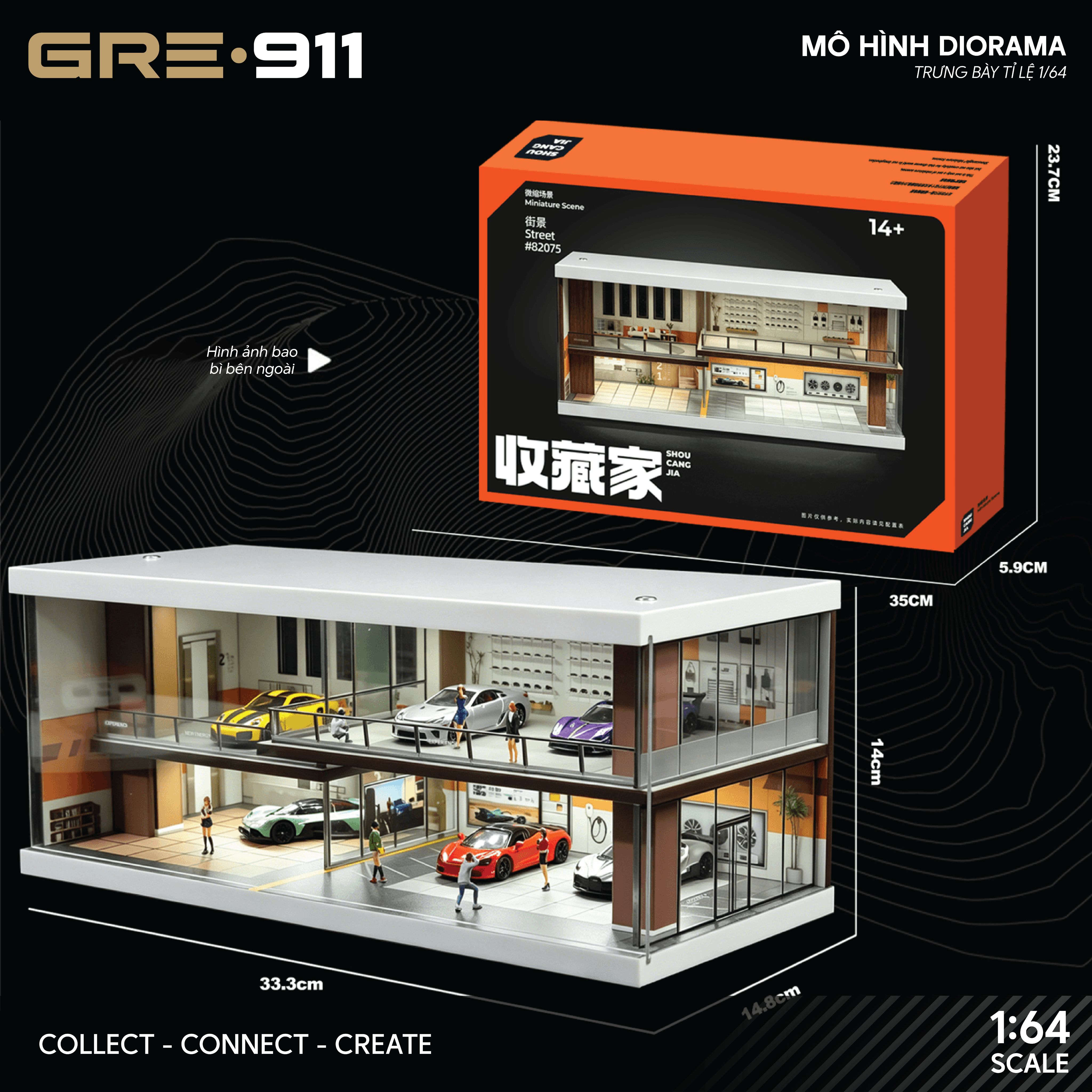 Mô hình Trưng Bày Diorama Light Brown Car House | Modern Garage Diorama 1:64 GRE911DIO-75