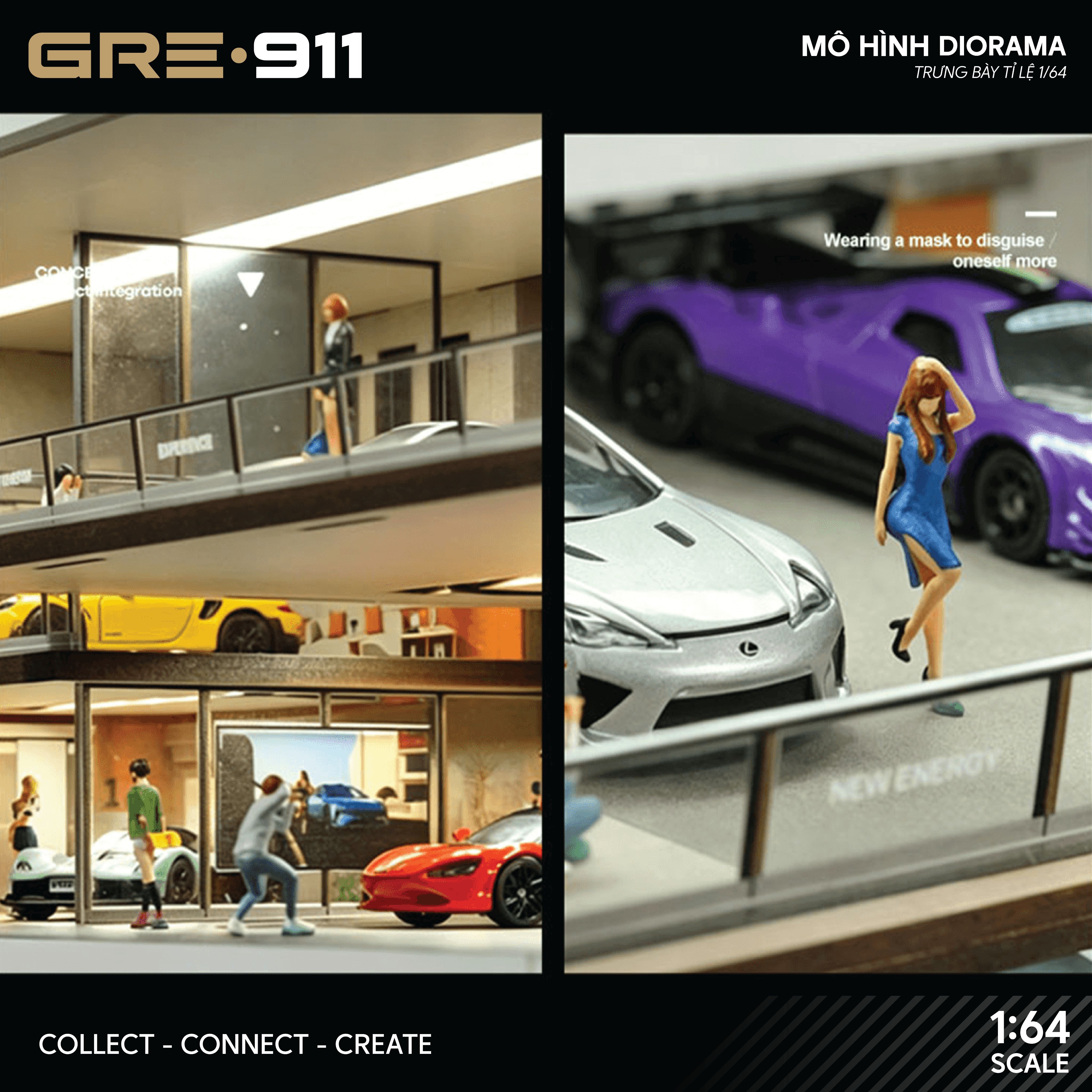 Mô hình Trưng Bày Diorama Light Brown Car House | Modern Garage Diorama 1:64 GRE911DIO-75