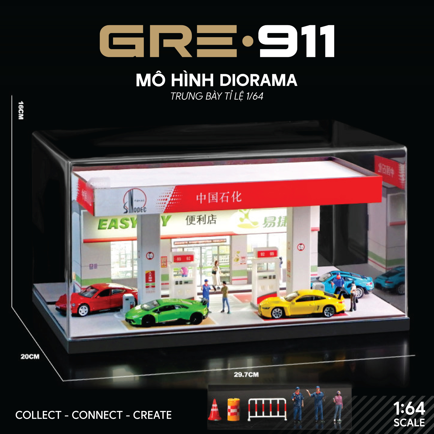 Mô hình trưng bày diorama trạm xăng Sinopec GRE911DIO-30