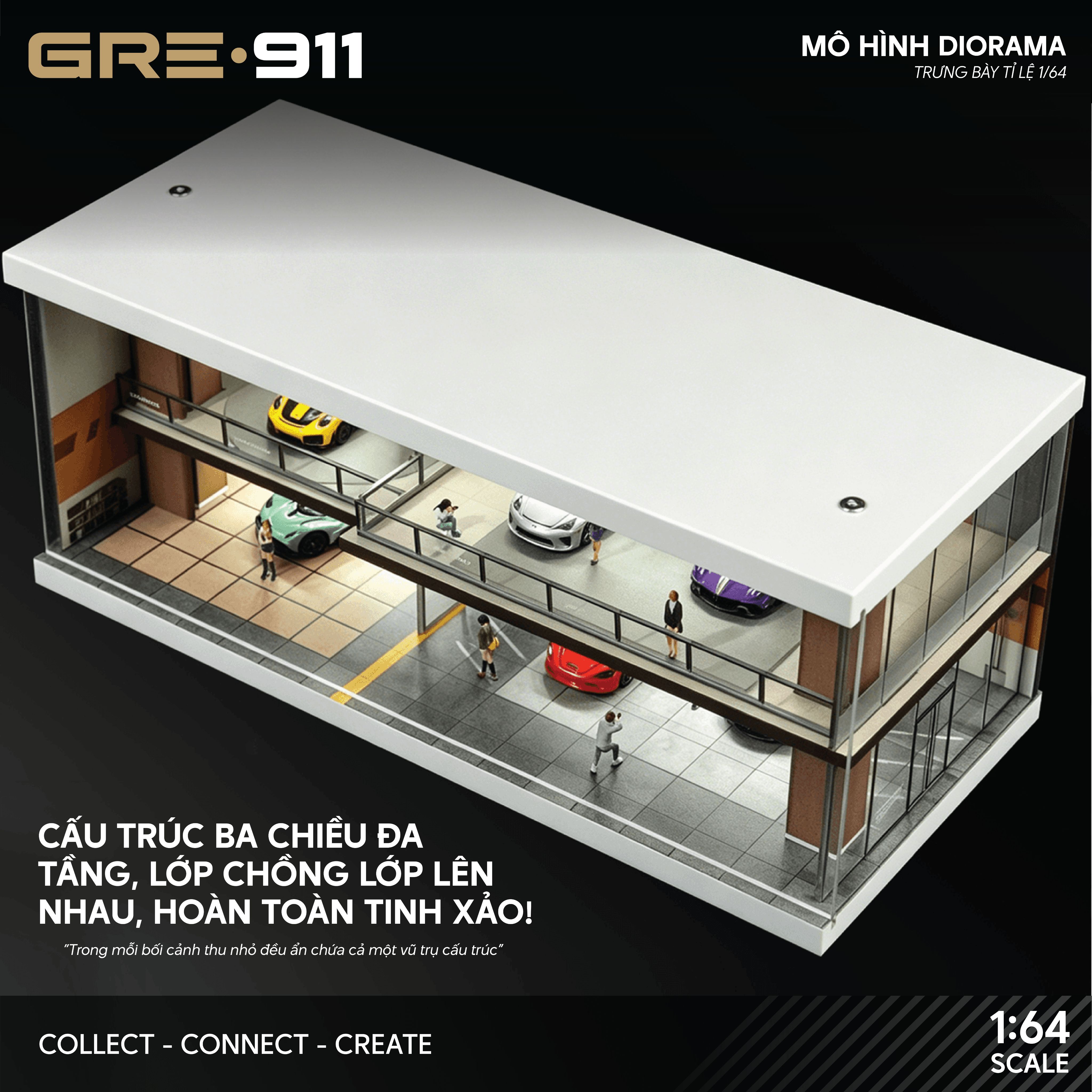 Mô hình Trưng Bày Diorama Light Brown Car House | Modern Garage Diorama 1:64 GRE911DIO-75
