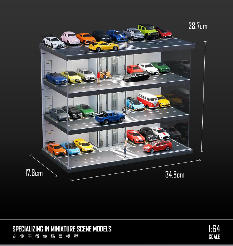 Diorama 1:64 Bãi Đỗ Xe Hầm Thang Máy - Garage Nhiều Tầng Có Đèn LED | GRE•911