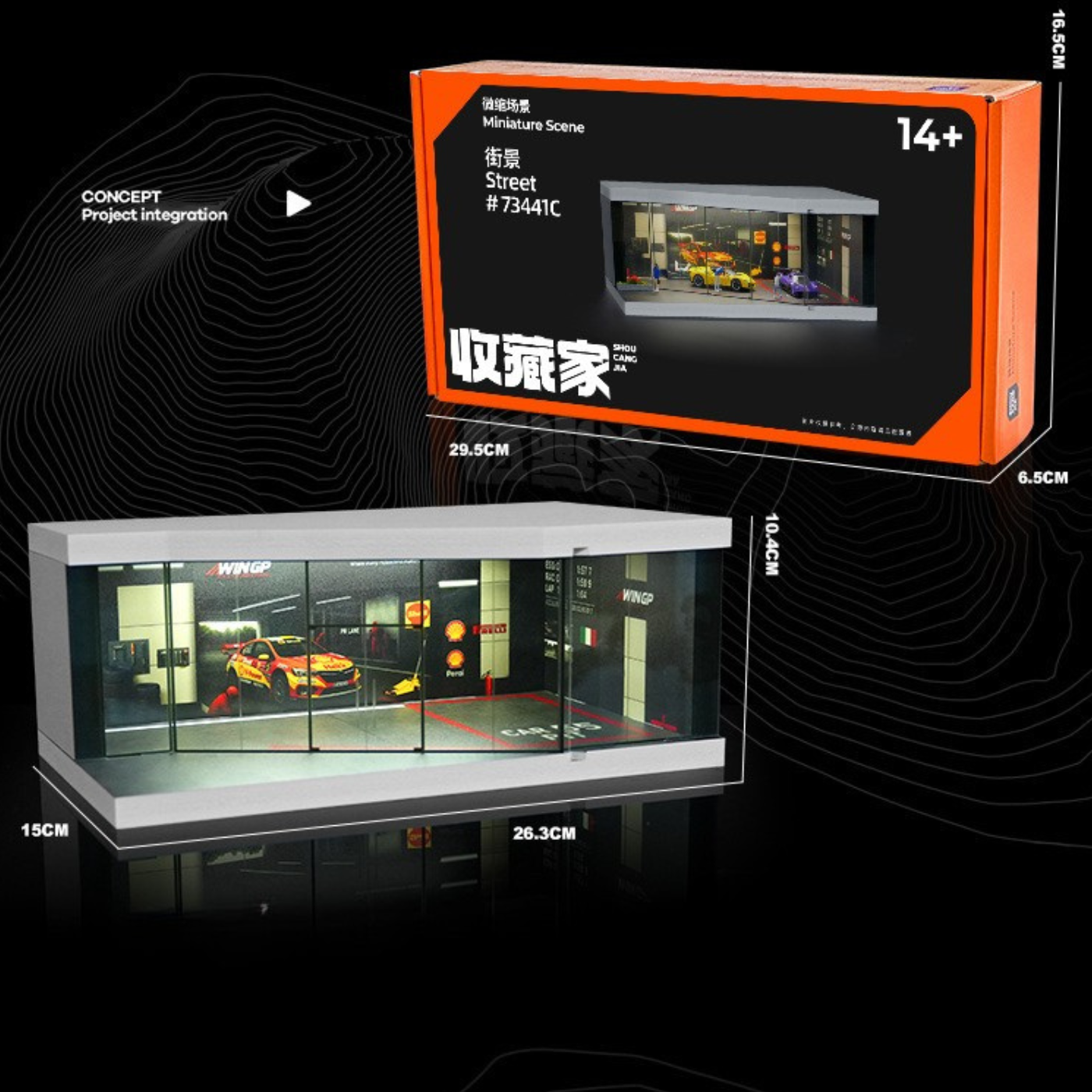 Diorama 1:64 Garage Đường Đua Set 3 Có Đèn LED - Mica Chống Bụi | GRE•911