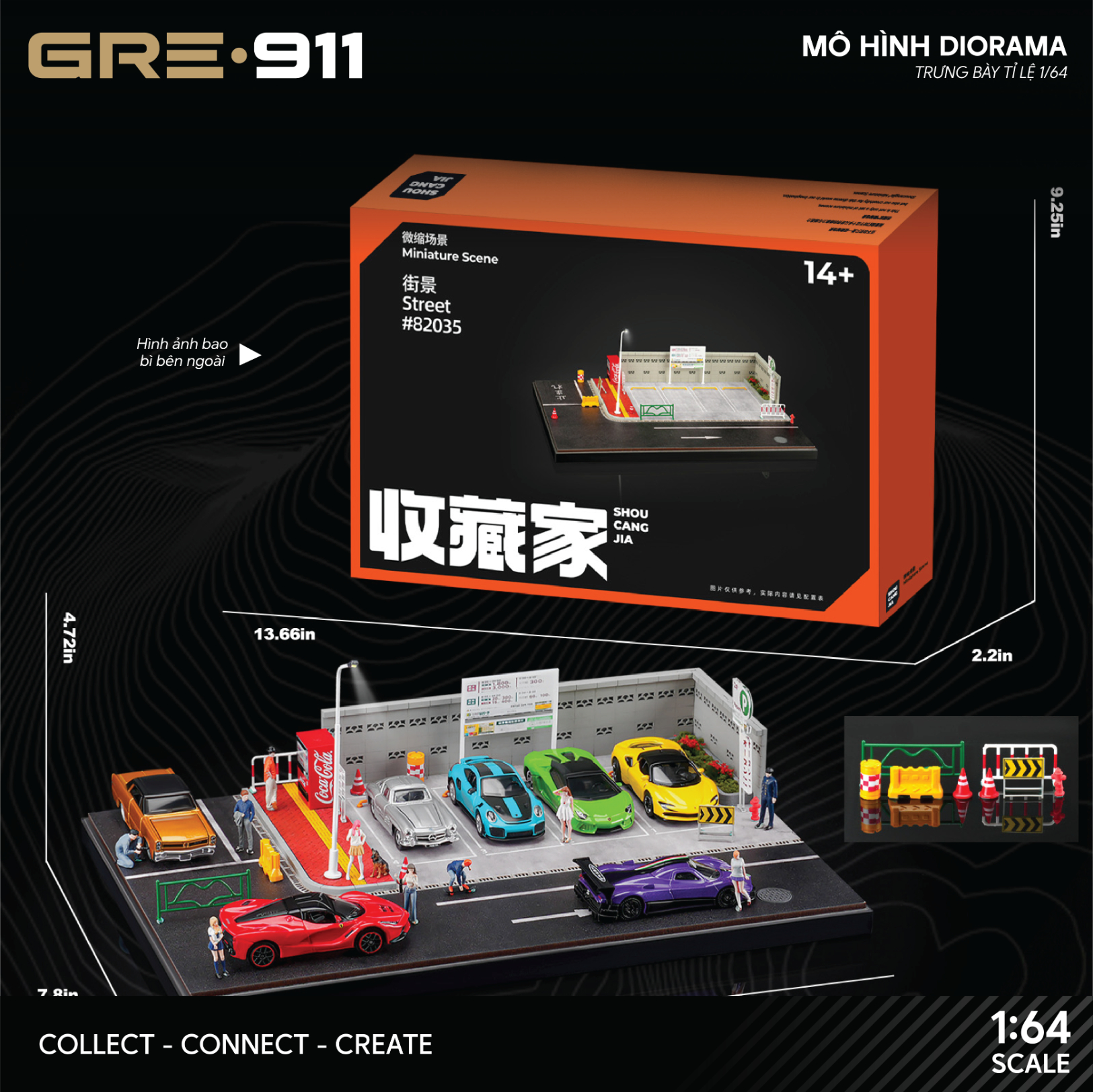 Mô hình Diorama Tỉ lệ 1:64 Bãi đỗ xe ngoài trời phong cách Japanese GRE911DIO-35 ( Có phụ kiện đi kèm )