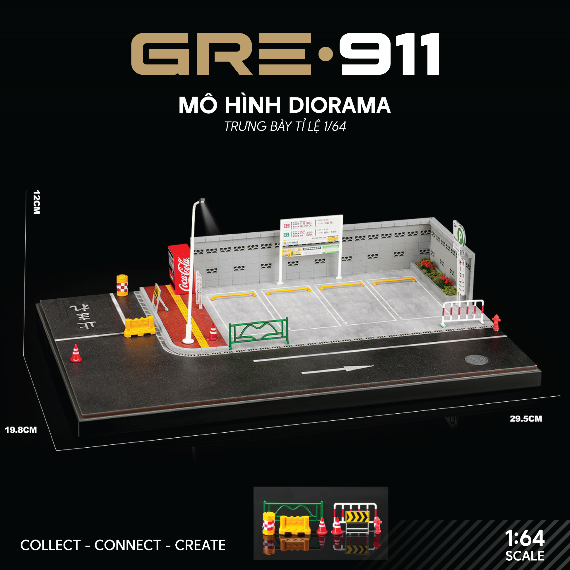 Mô hình Diorama Tỉ lệ 1:64 Bãi đỗ xe ngoài trời phong cách Japanese GRE911DIO-35 ( Có phụ kiện đi kèm )