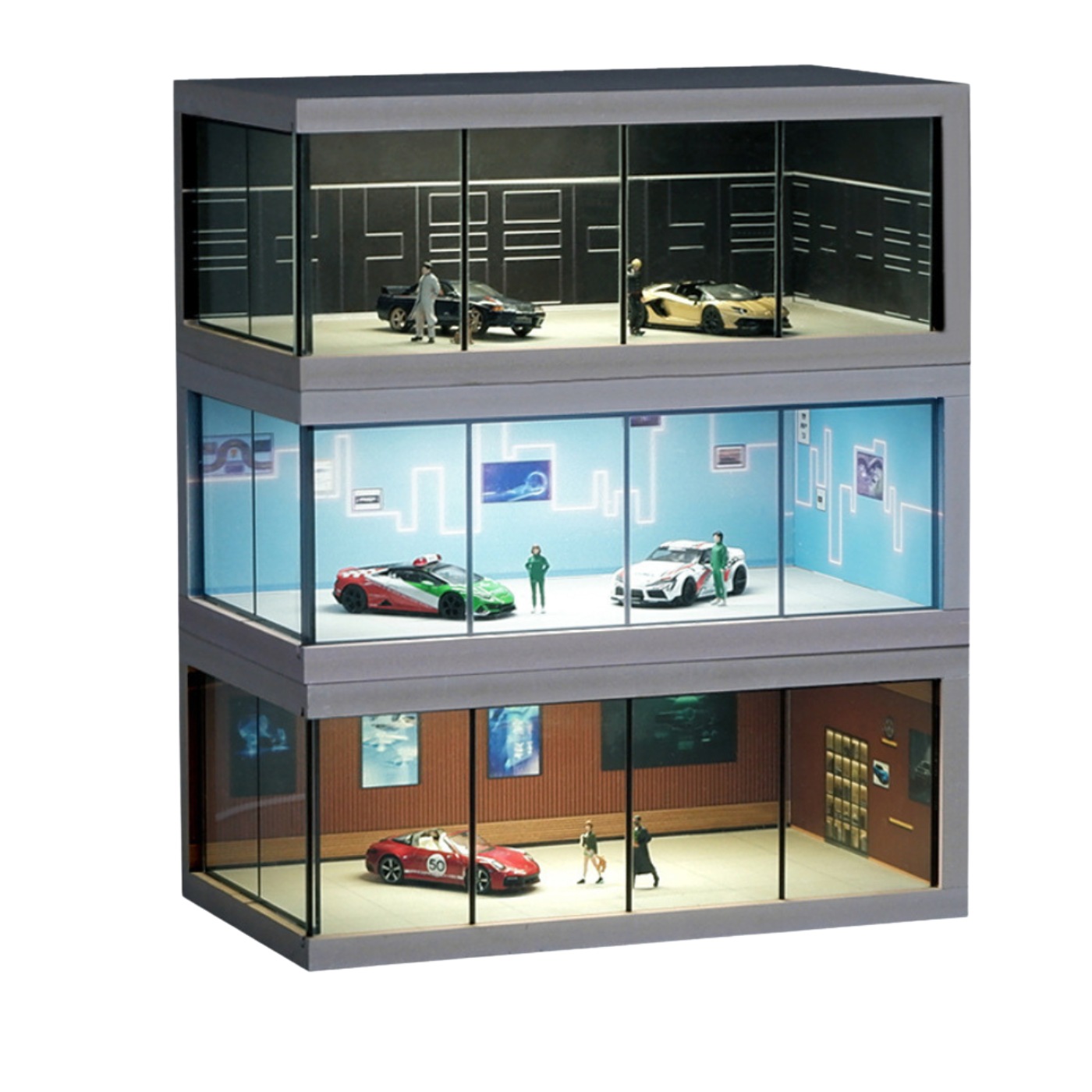 Diorama 1:64 Showroom Xe Có Đèn LED - Trưng Bày Sang Trọng | GRE•911