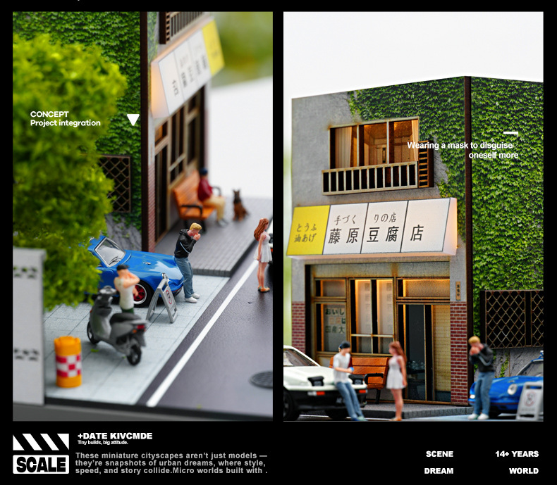 Diorama 1:64 Nhà Hàng Fuji 2 Tầng Có Đèn LED - Phong Cách Nhật Bản | GRE•911