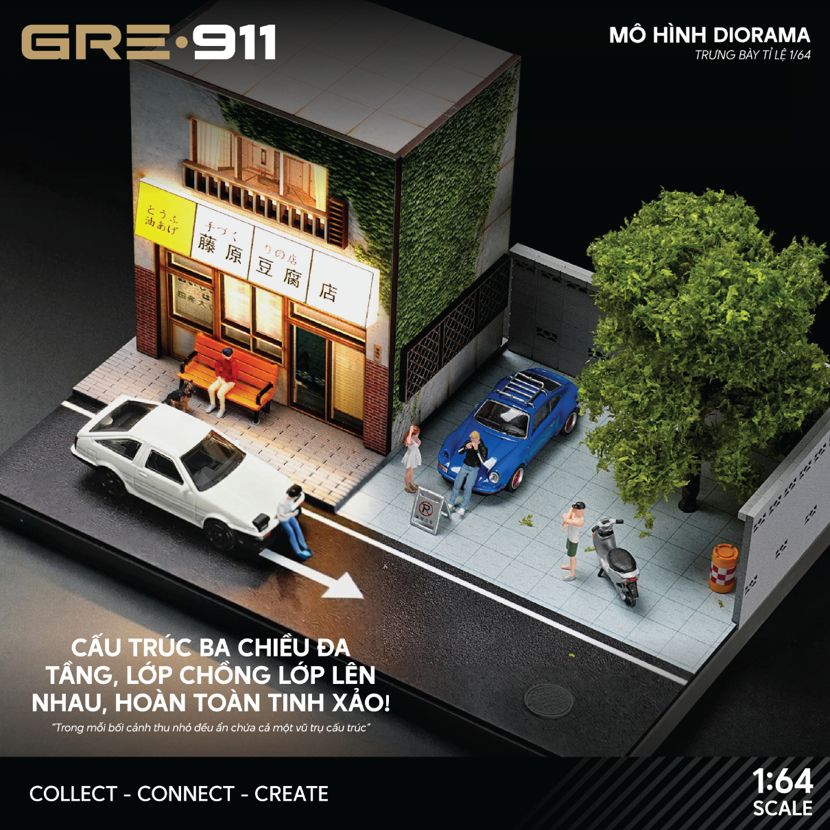 Mô hình Diorama 1:64 Nhà Hàng Fuji 2 Tầng Có Đèn LED - Phong Cách Nhật Bản GRE911DIO-34
