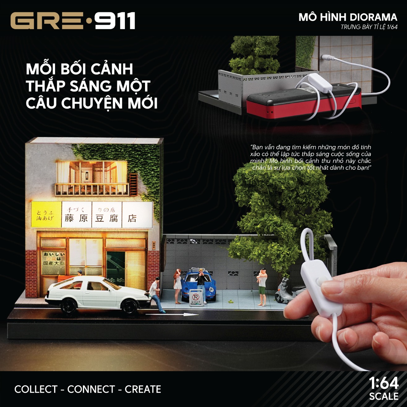 Mô hình Diorama 1:64 Nhà Hàng Fuji 2 Tầng Có Đèn LED - Phong Cách Nhật Bản GRE911DIO-34