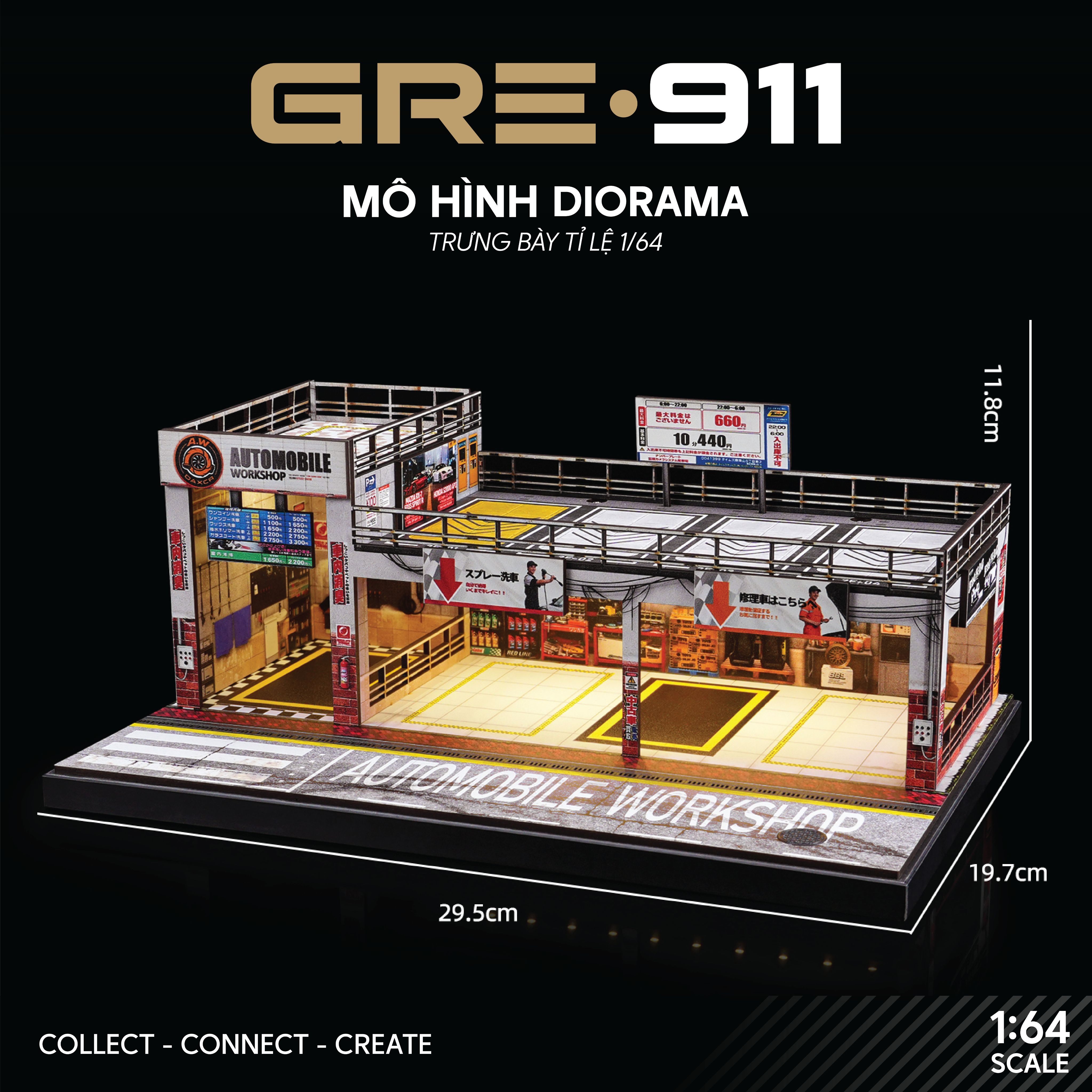 Diorama 1:64 Automobile Double-Level Parking Workshop (LED)