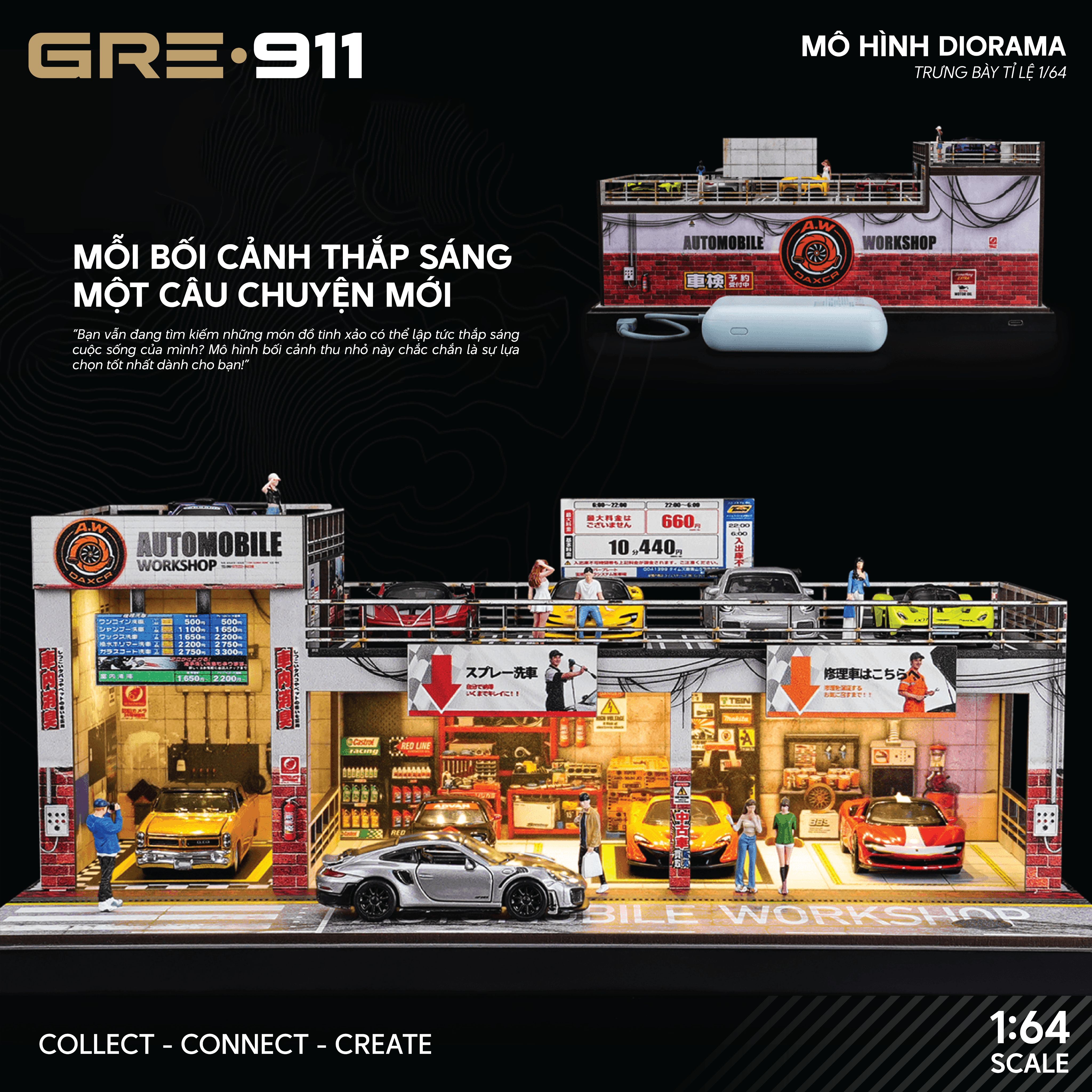 Diorama 1:64 Automobile Double-Level Parking Workshop (LED)