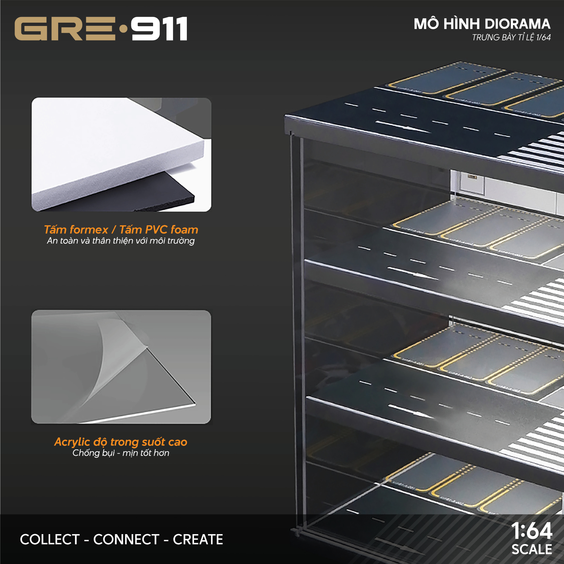 Mô hình Diorama 1:64 Bãi Đỗ Xe Hầm Thang Máy - Garage Nhiều Tầng Có Đèn LED GRE911LED-15B