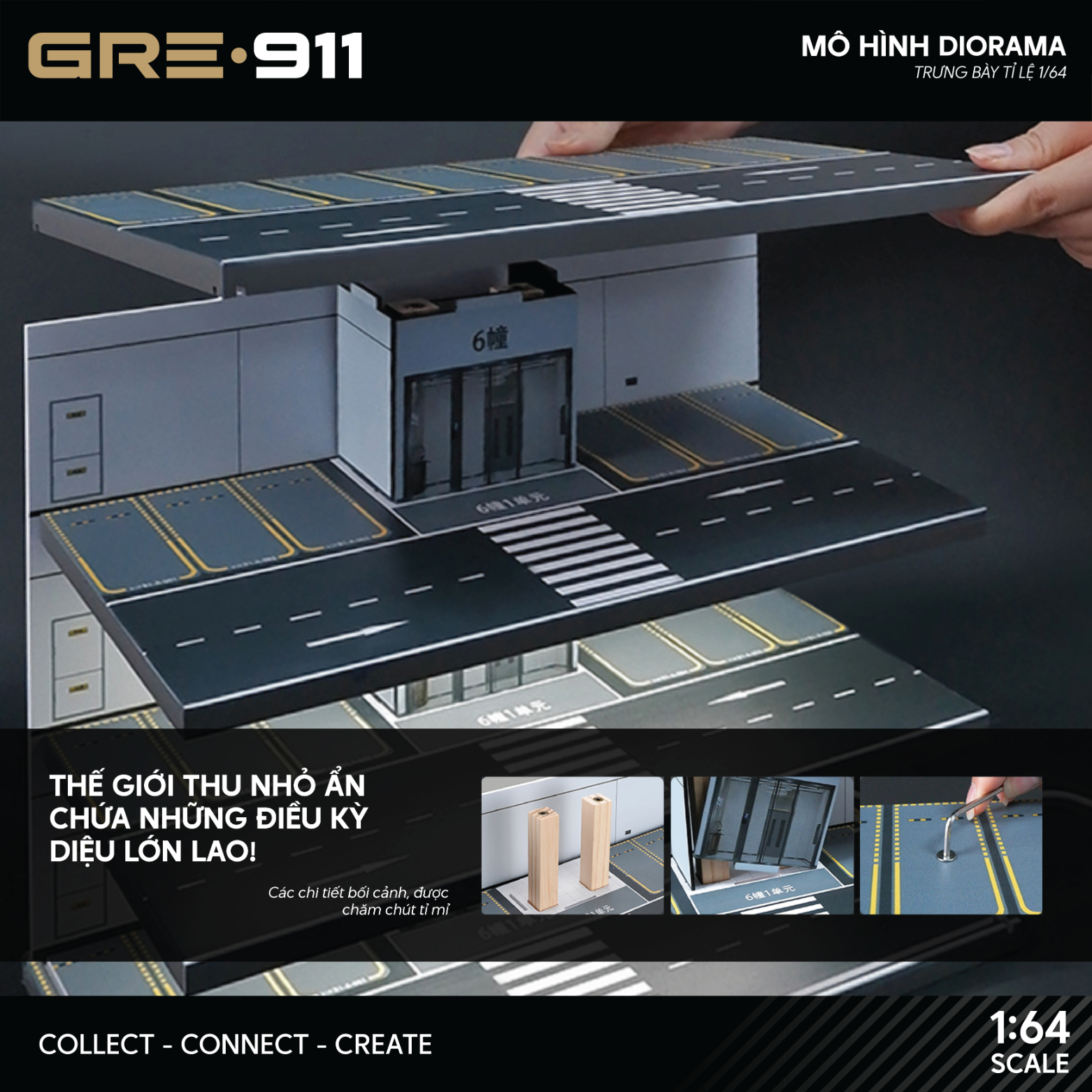 Mô hình Diorama 1:64 Bãi Đỗ Xe Hầm Thang Máy - Garage Nhiều Tầng Có Đèn LED GRE911LED-15B