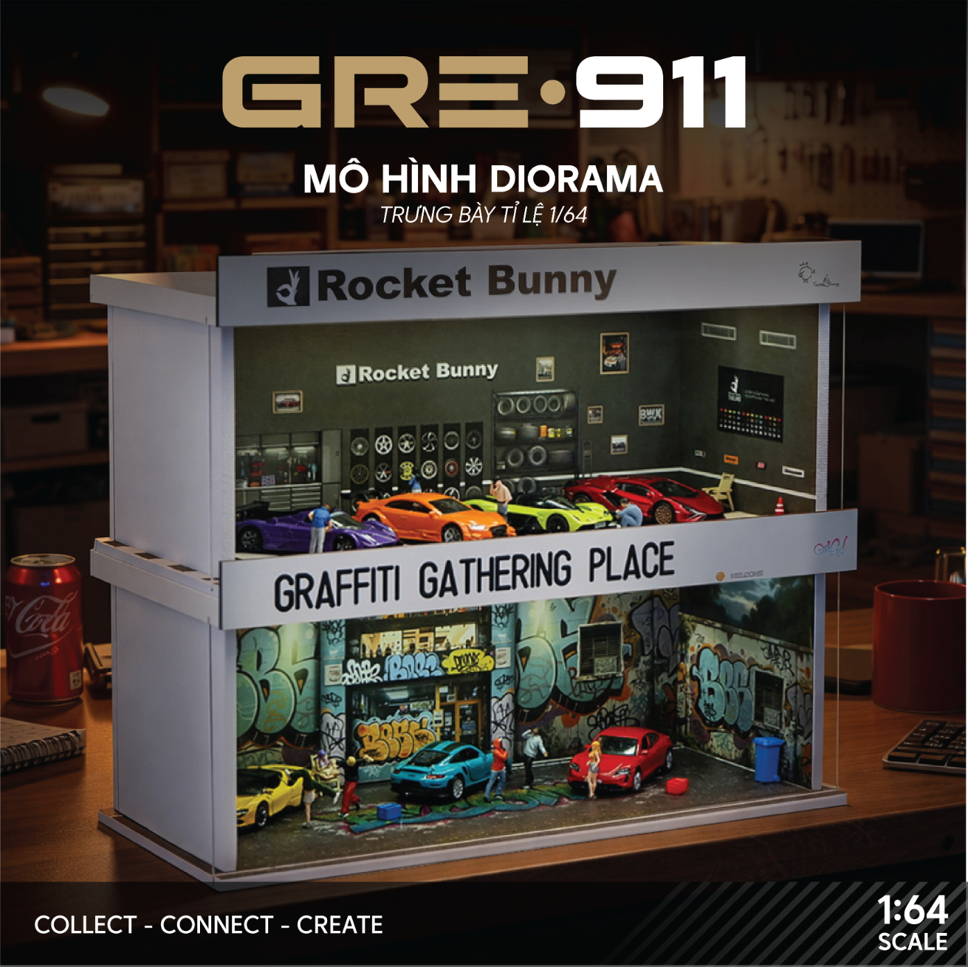 Mô hình Diorama 1:64 Set 2 - Bộ Trưng Bày Đa Năng Có Đèn LED GRE911LED-26