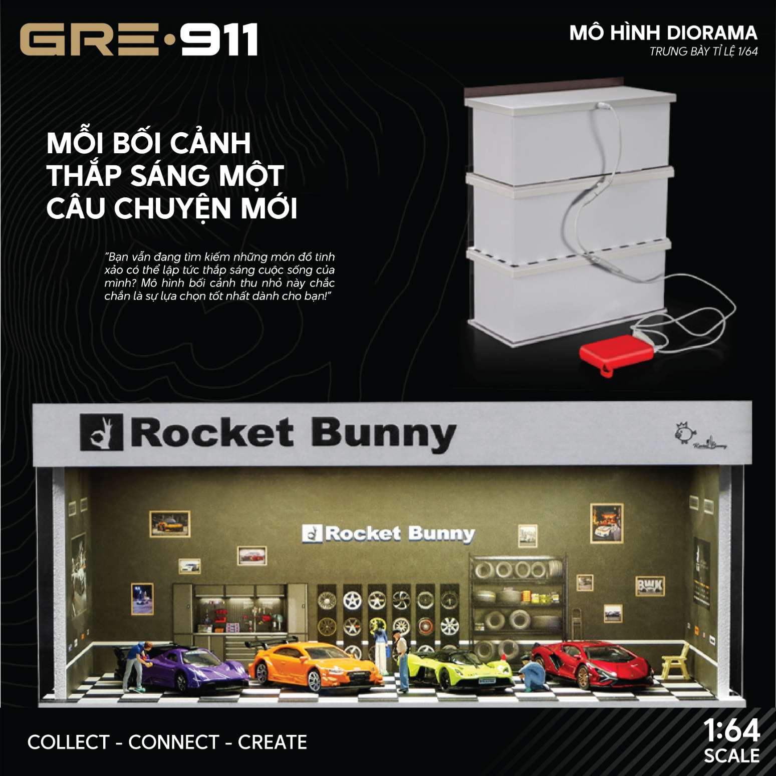 Mô hình Diorama 1:64 Set 2 - Bộ Trưng Bày Đa Năng Có Đèn LED GRE911LED-26