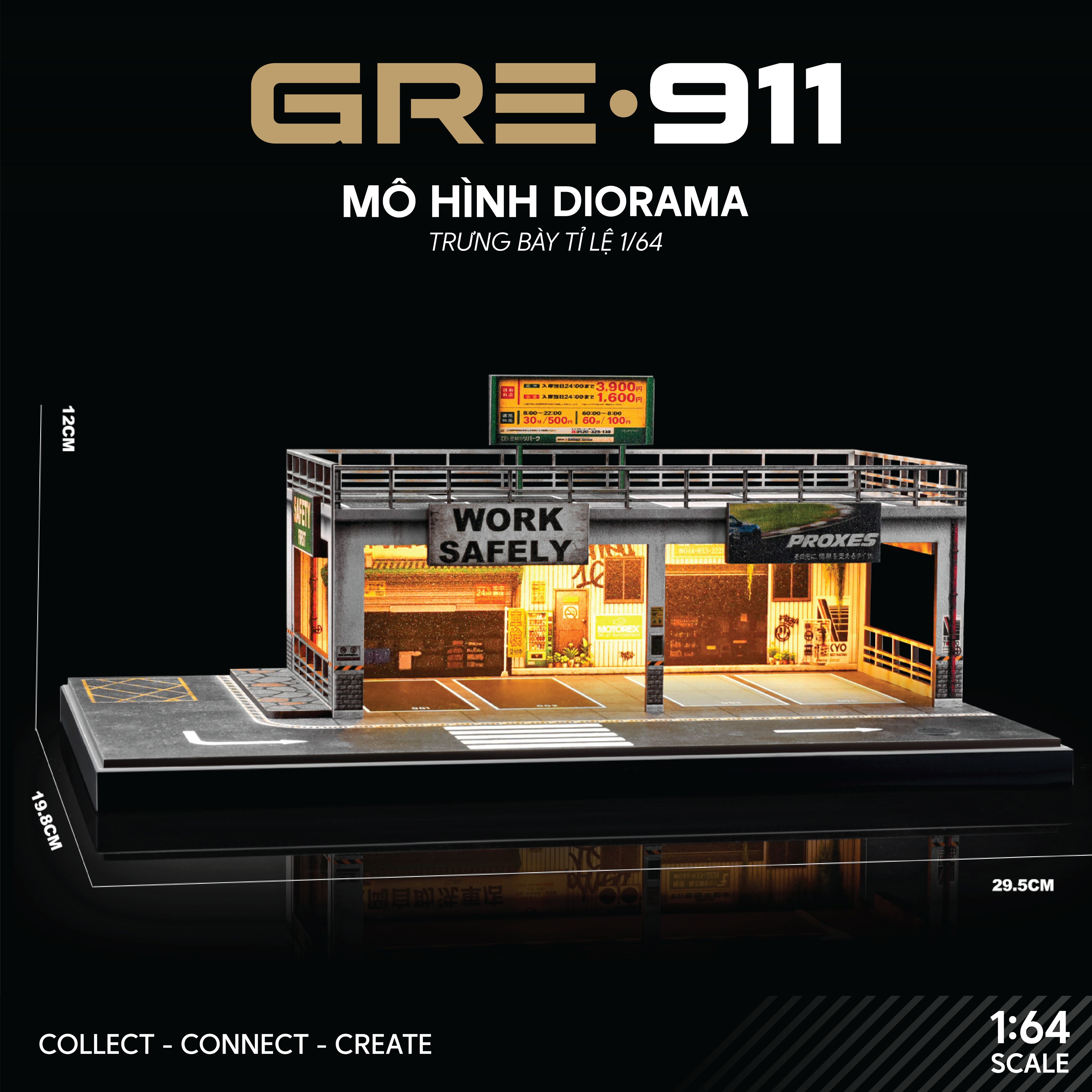 Mô hình Diorama Garage workshop 2 tầng tích hợp bãi đỗ xe GRE911LED-42